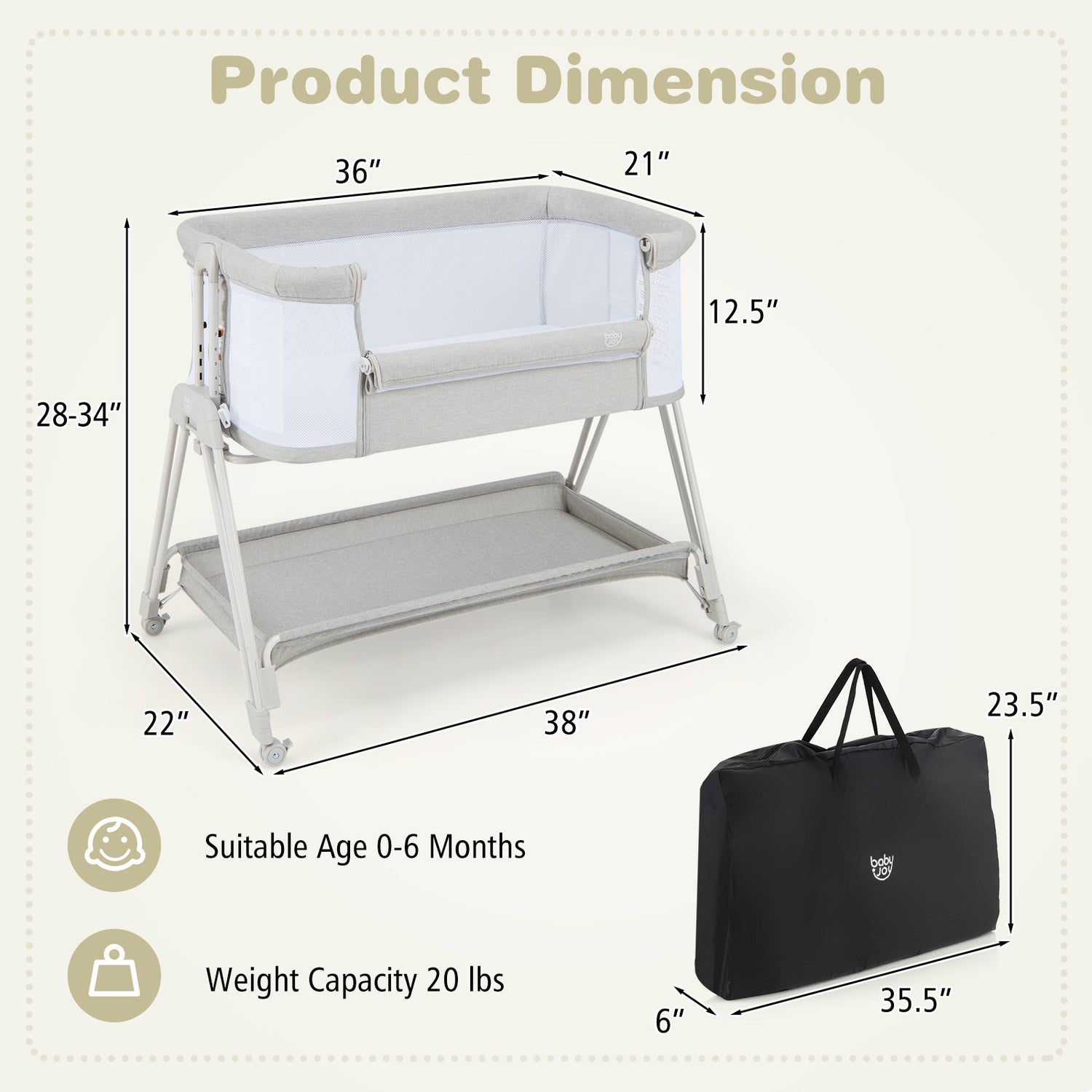 Portable Bedside Sleeper for Baby with 7 Adjustable Heights