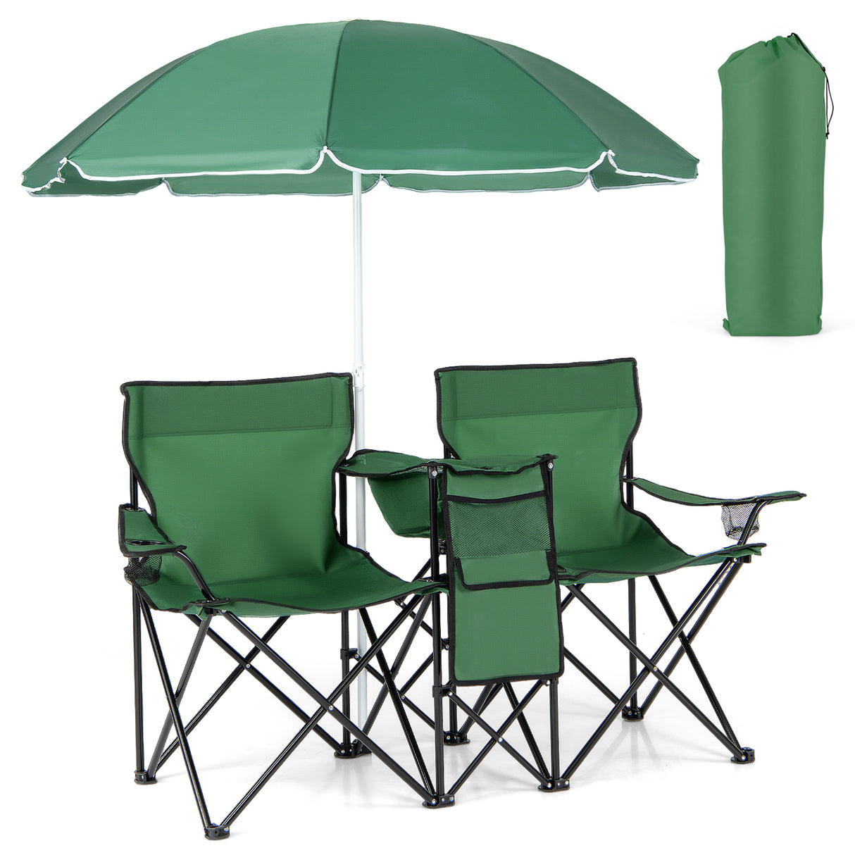 Portable Folding Picnic Double Chair with Umbrella