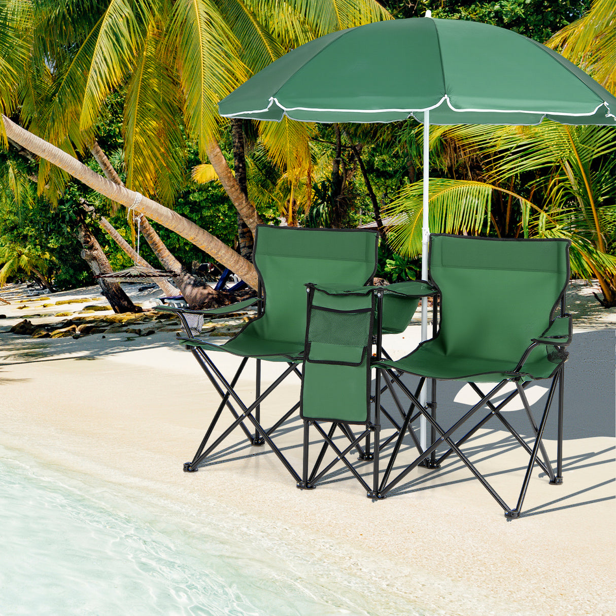Portable Folding Picnic Double Chair with Umbrella