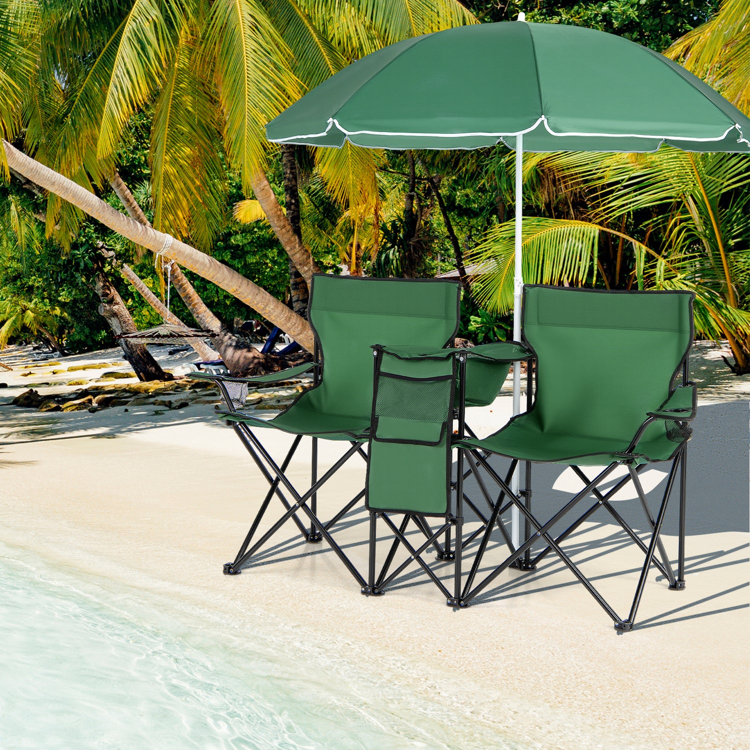 Portable Folding Picnic Double Chair with Umbrella