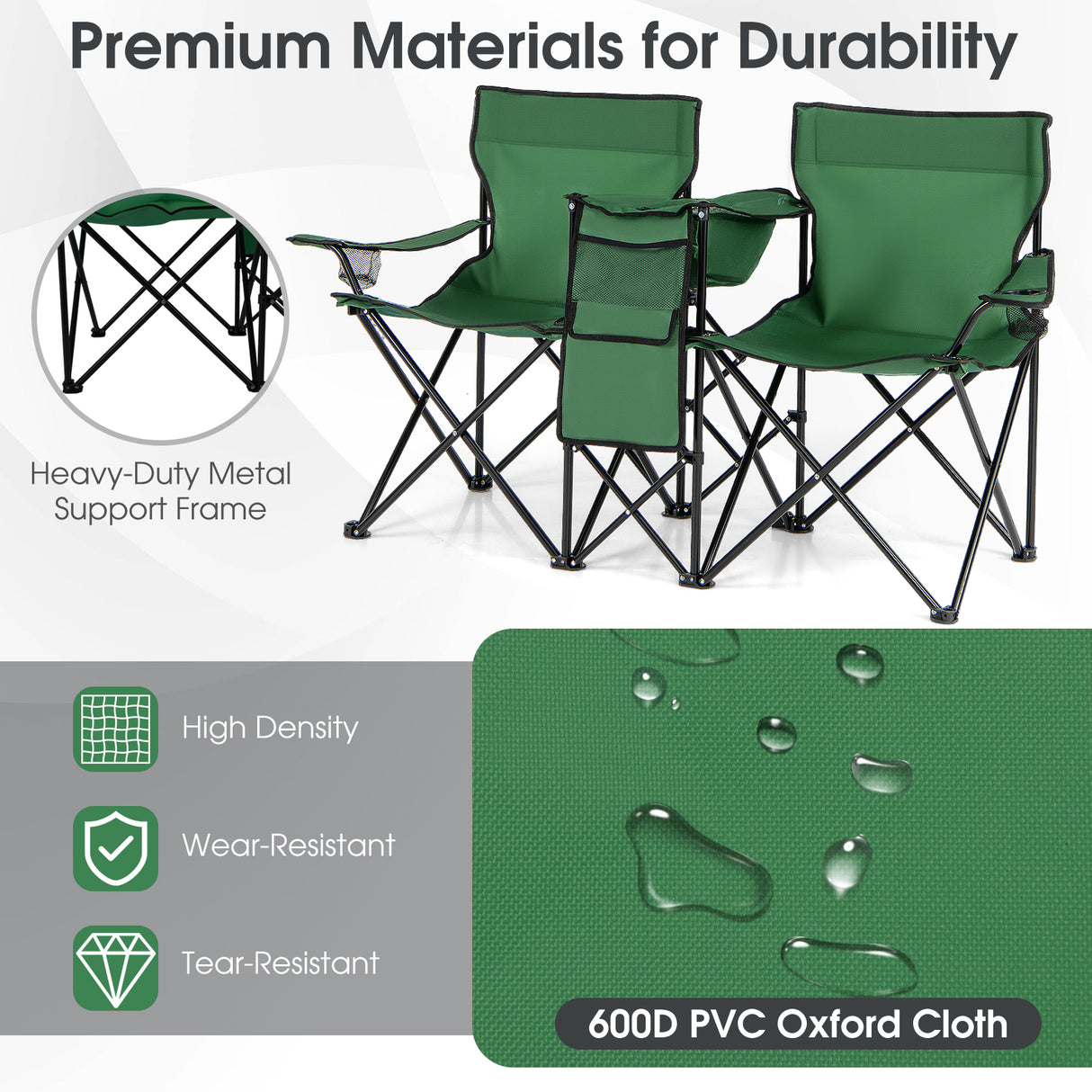 Portable Folding Picnic Double Chair with Umbrella