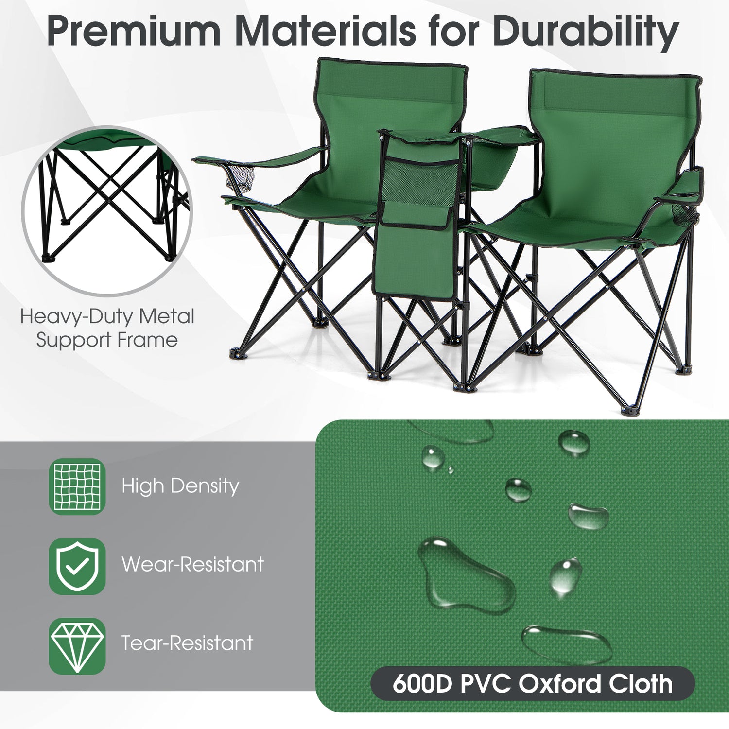 Portable Folding Picnic Double Chair with Umbrella