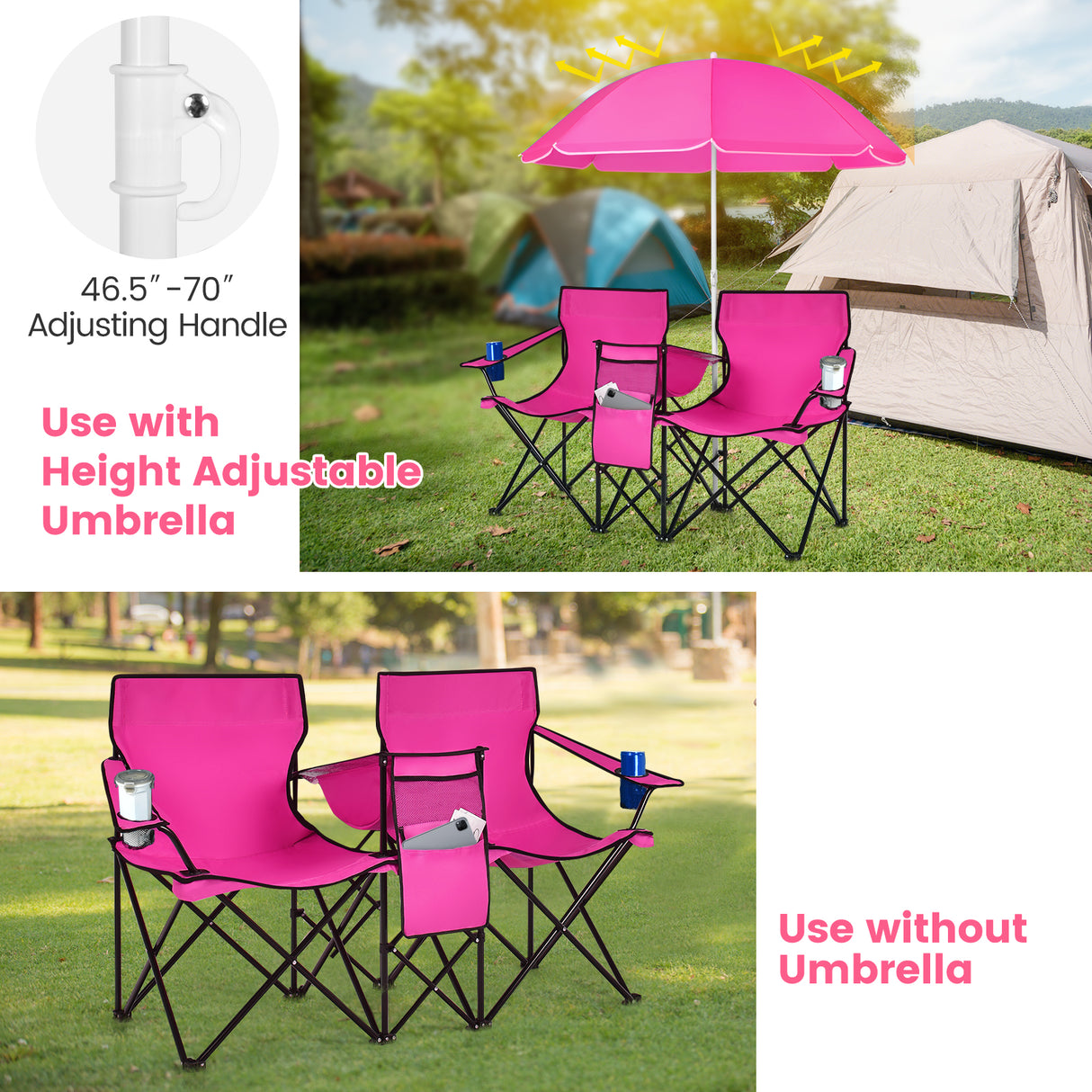 Portable Folding Picnic Double Chair with Umbrella