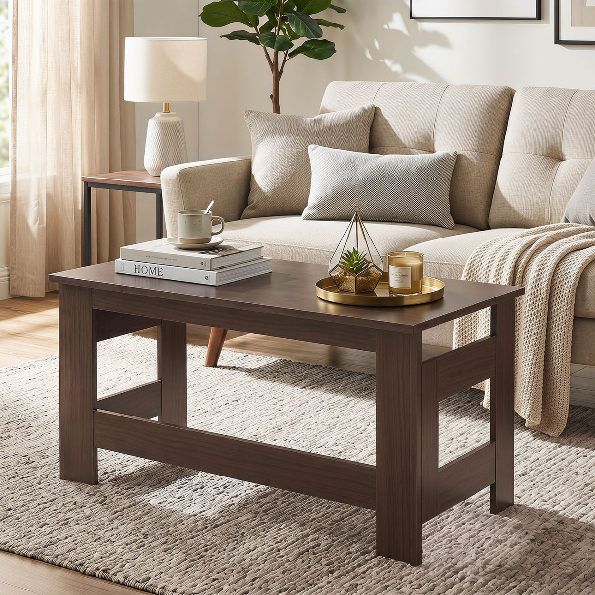 Portable Low Floor Table with Foldable Legs for Living Room