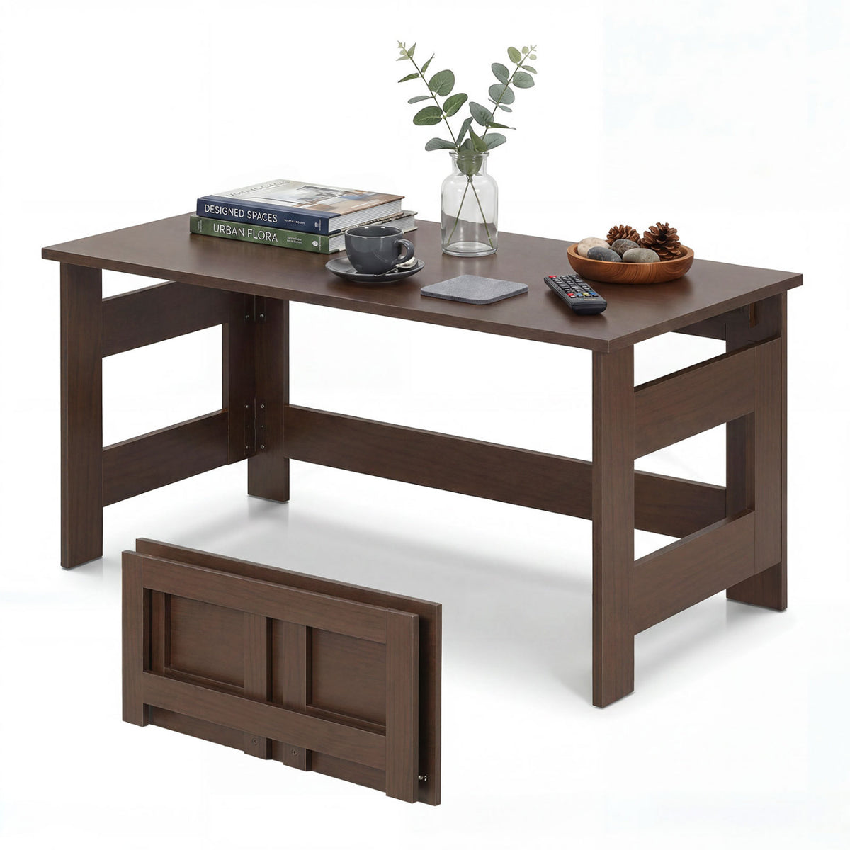 Portable Low Floor Table with Foldable Legs for Living Room