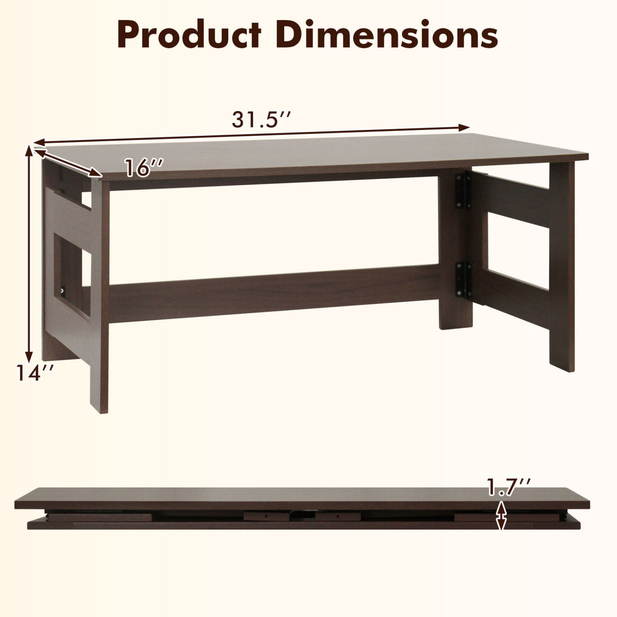 Portable Low Floor Table with Foldable Legs for Living Room