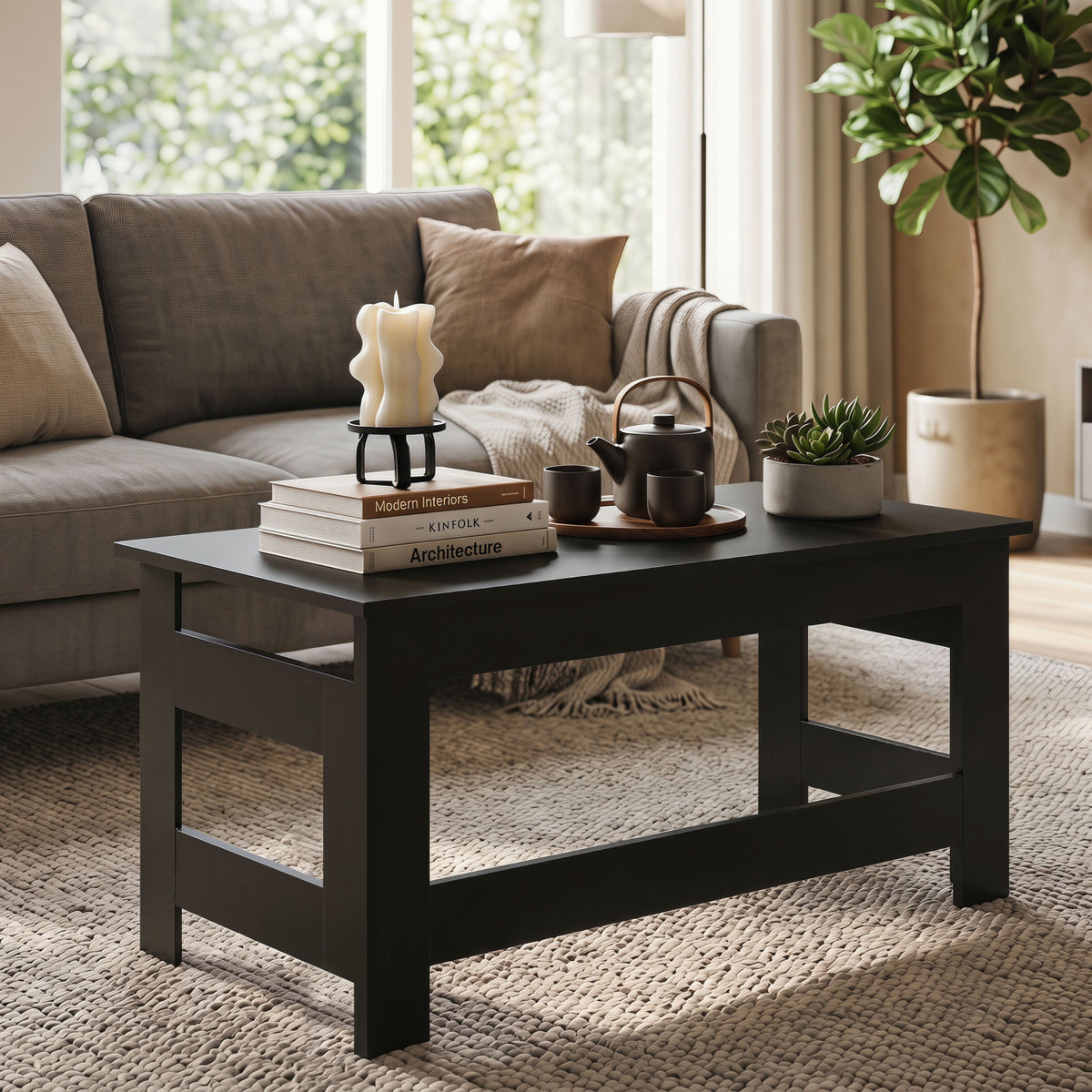 Portable Low Floor Table with Foldable Legs for Living Room