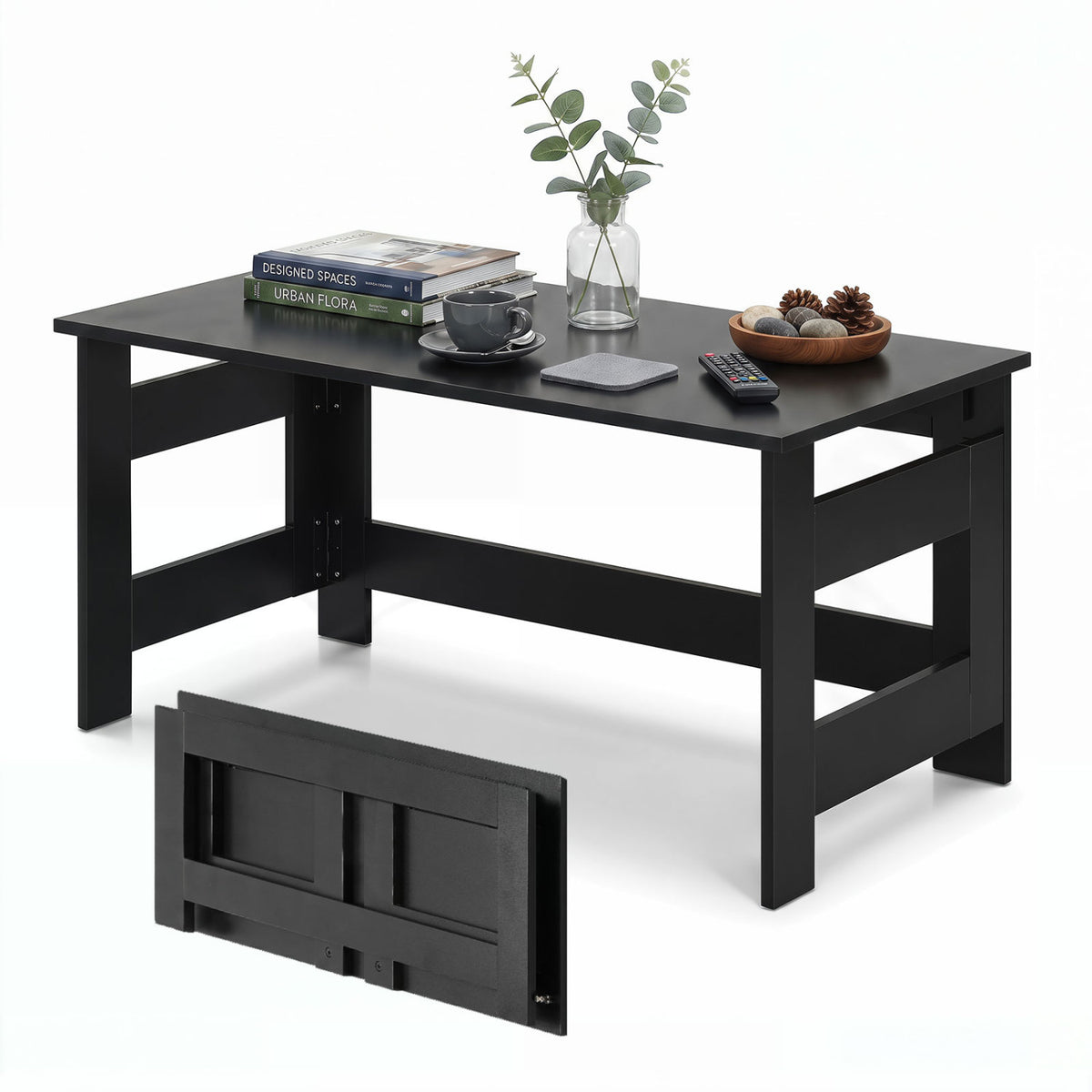Portable Low Floor Table with Foldable Legs for Living Room
