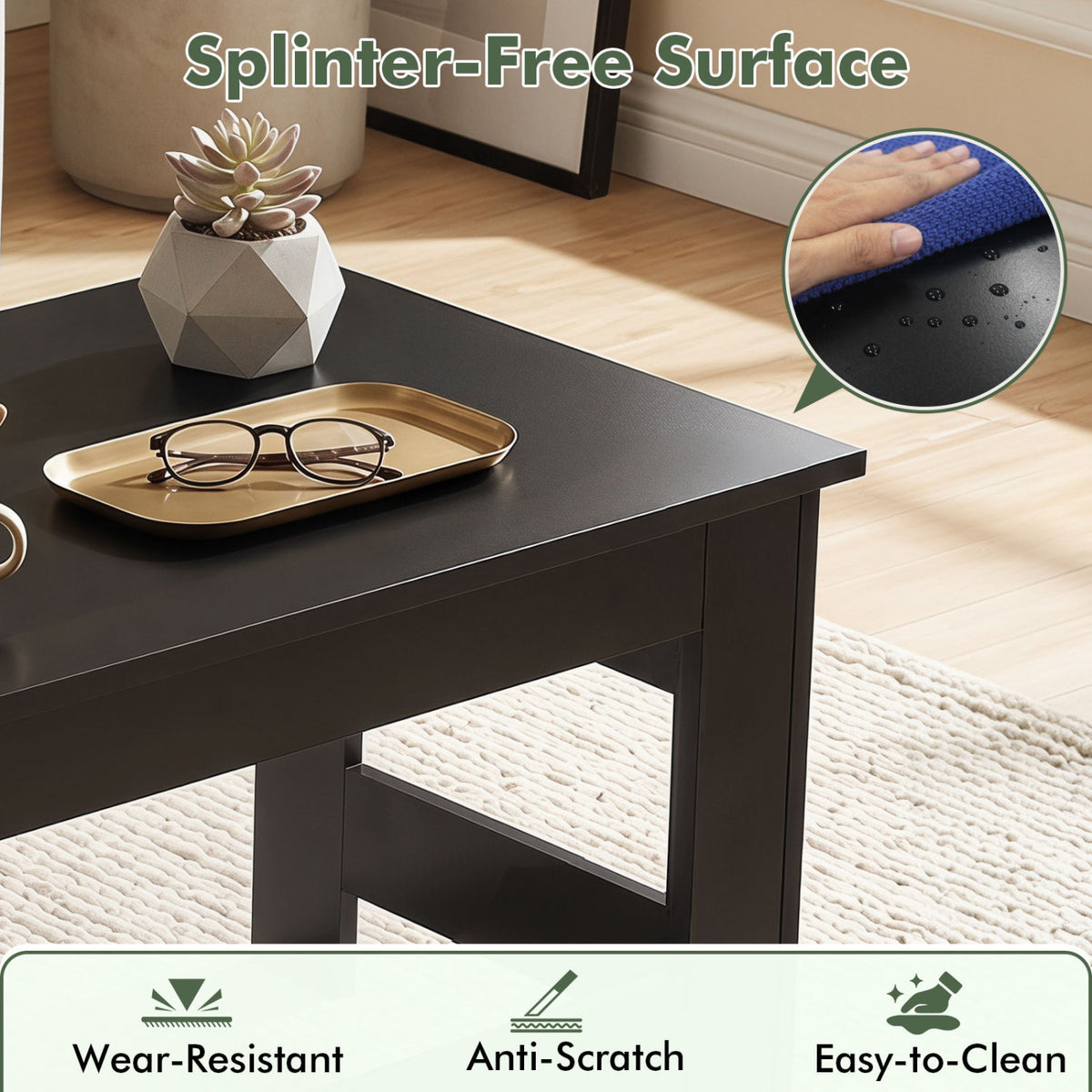 Portable Low Floor Table with Foldable Legs for Living Room