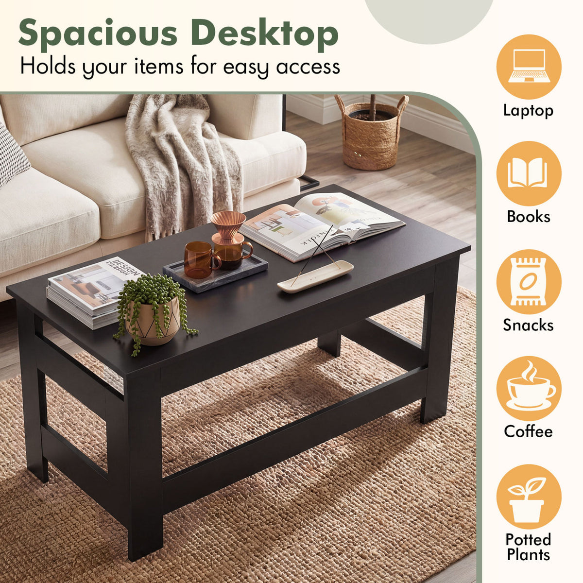 Portable Low Floor Table with Foldable Legs for Living Room