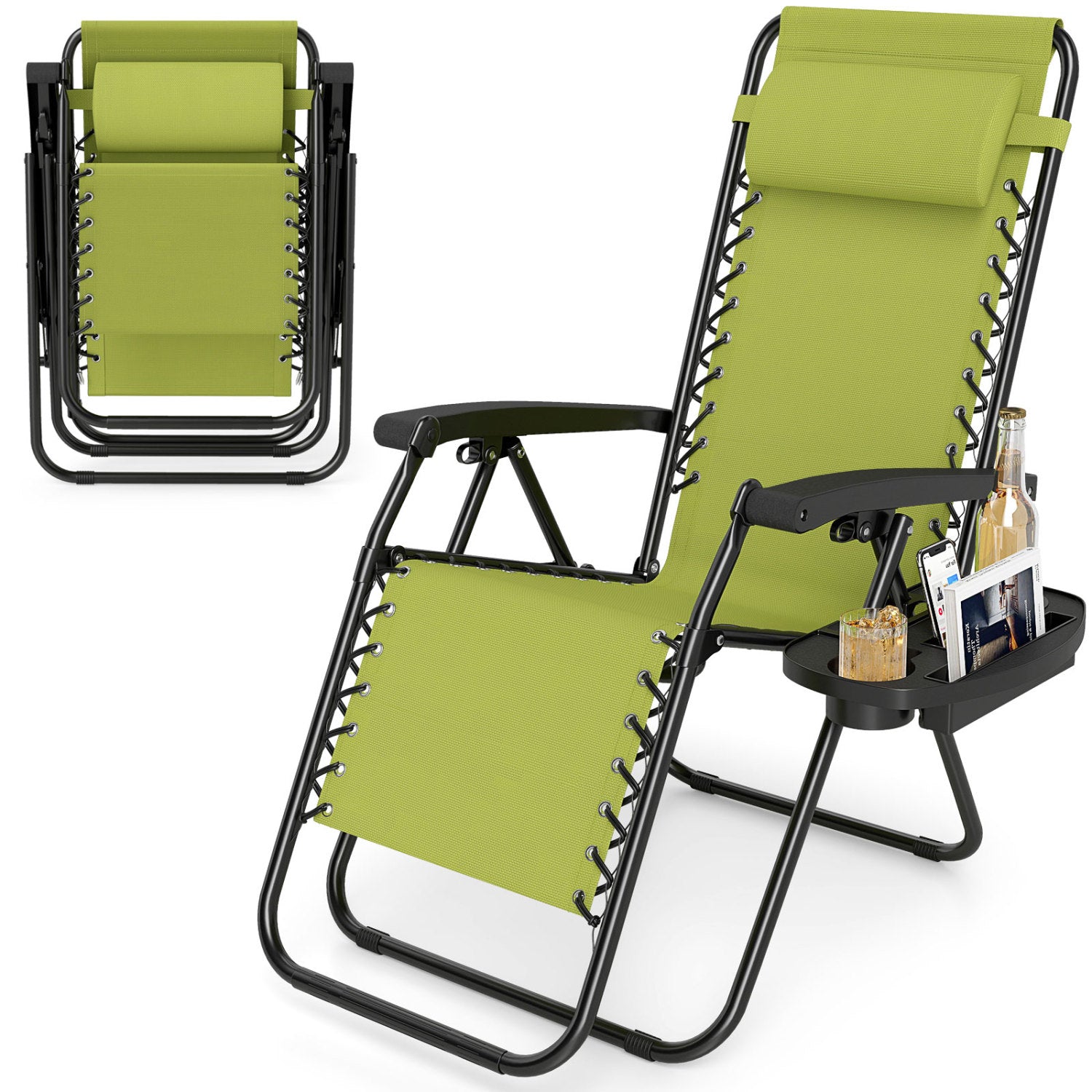Portable Zero Gravity Chairs with Cup Holder Trays and Backrest