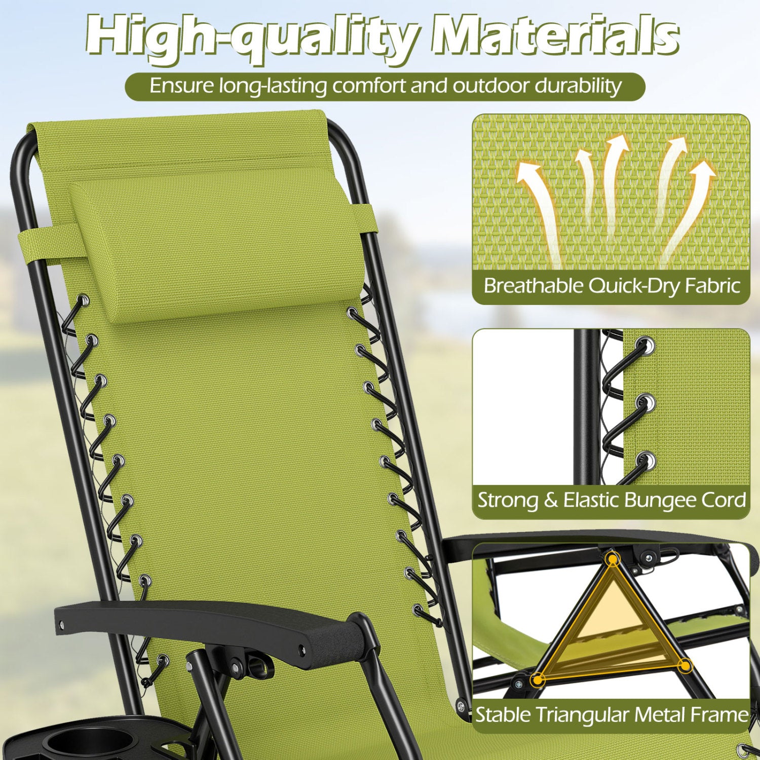 Portable Zero Gravity Chairs with Cup Holder Trays and Backrest