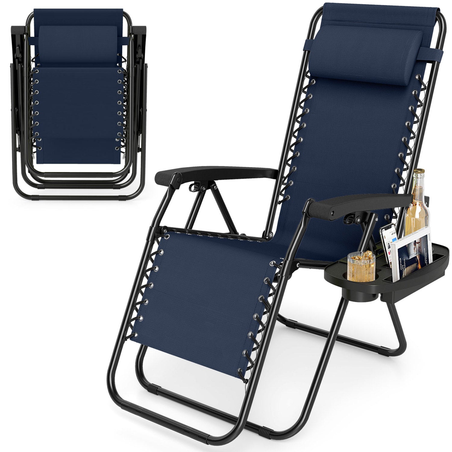 Portable Zero Gravity Chairs with Cup Holder Trays and Backrest