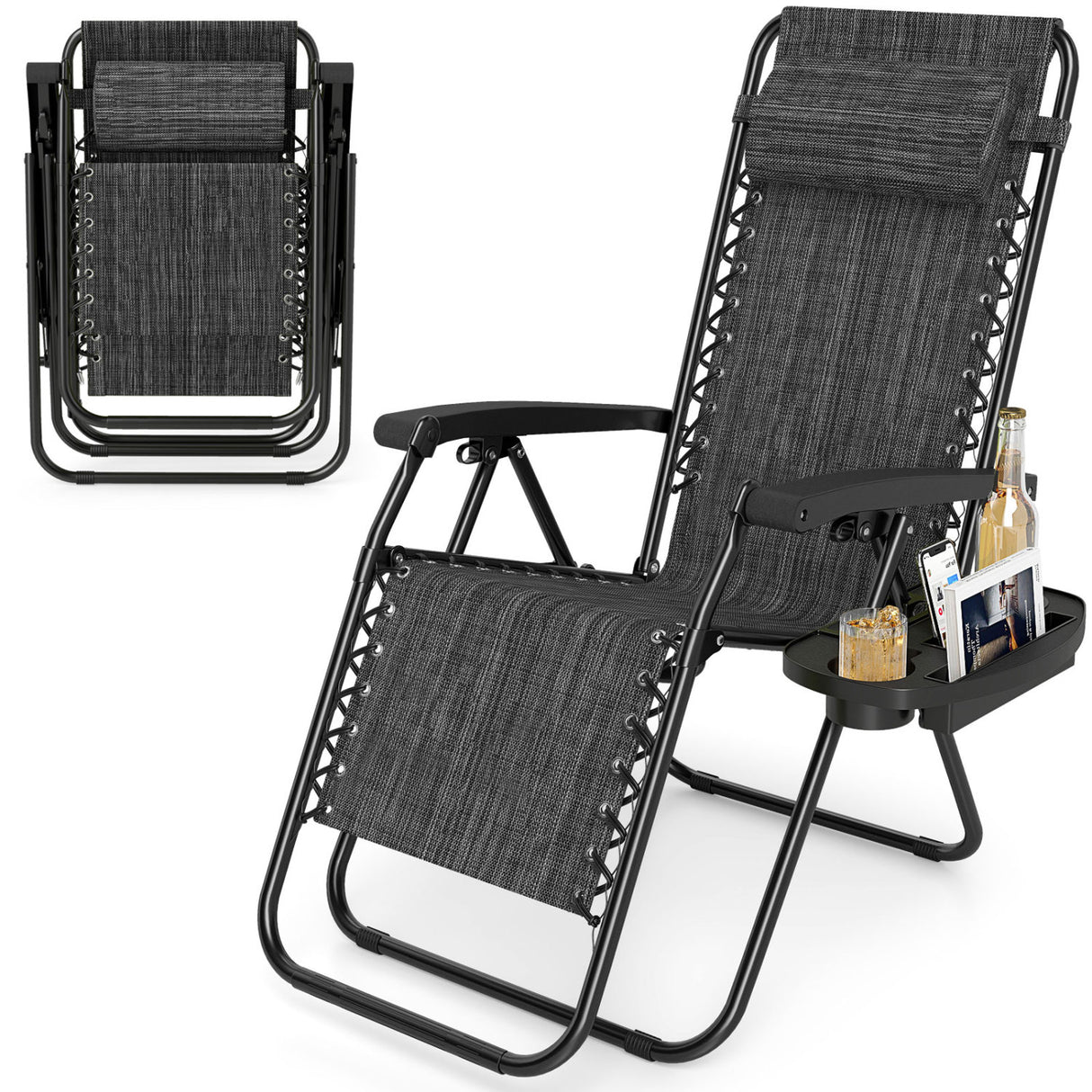 Portable Zero Gravity Chairs with Cup Holder Trays and Backrest