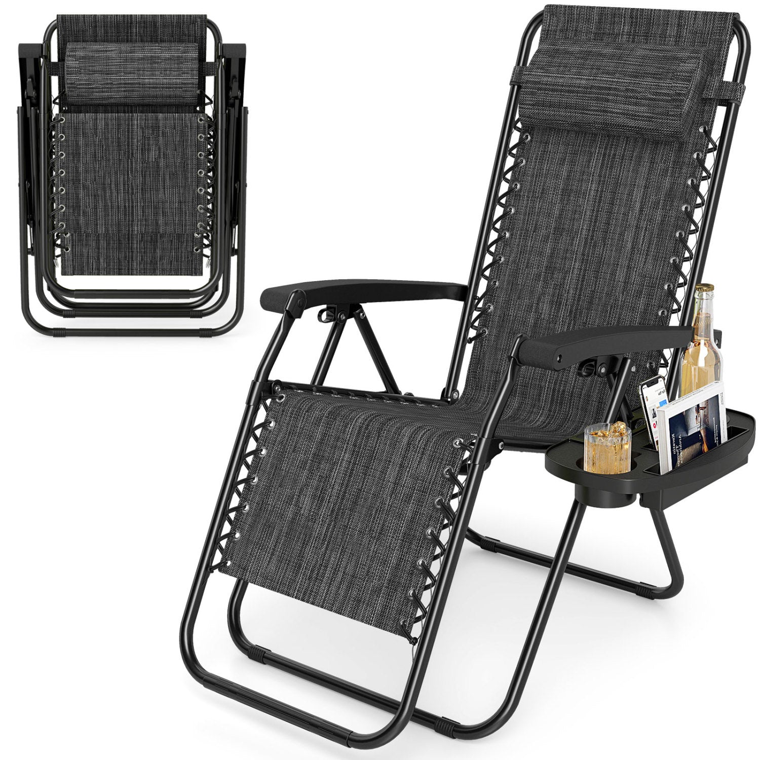 Portable Zero Gravity Chairs with Cup Holder Trays and Backrest
