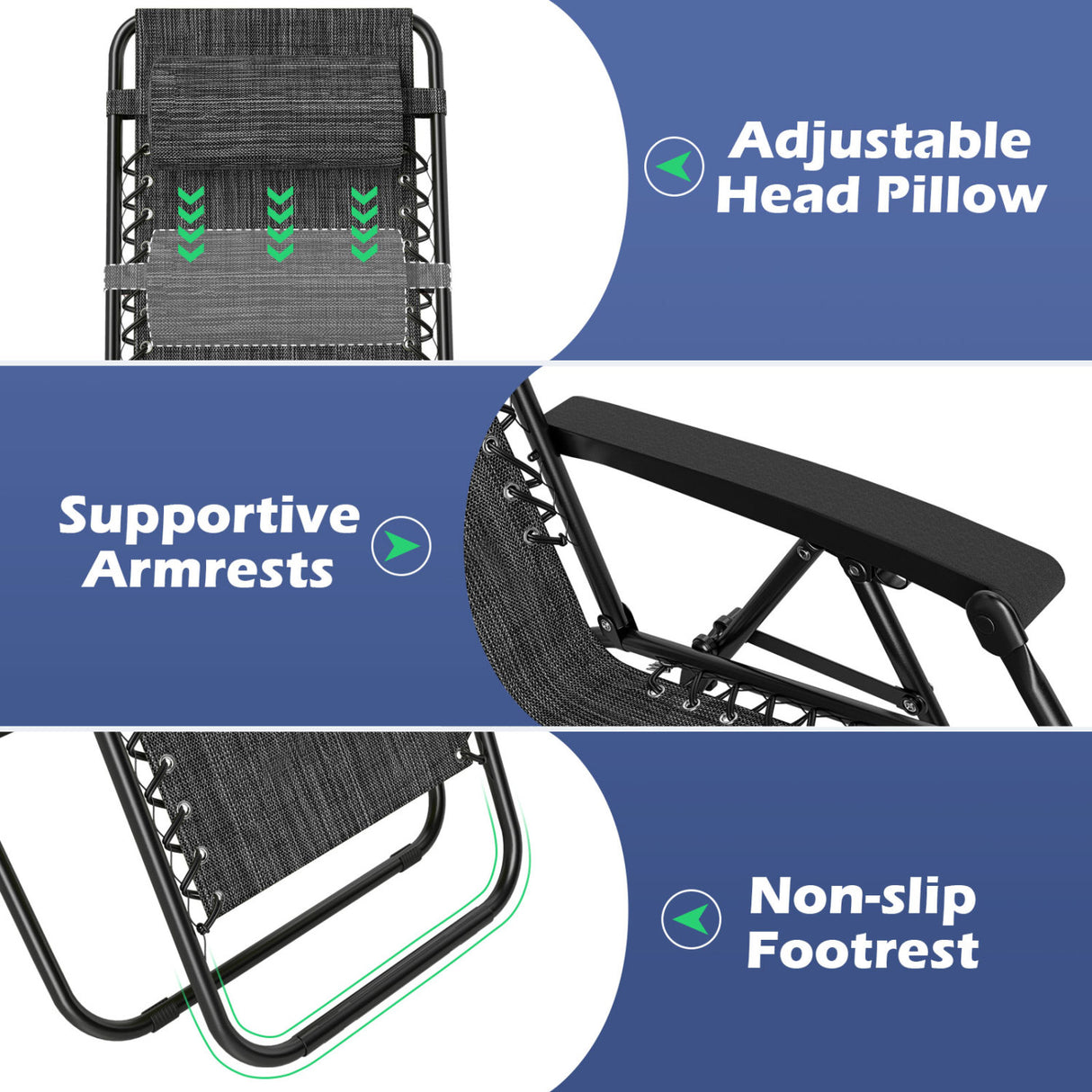Portable Zero Gravity Chairs with Cup Holder Trays and Backrest