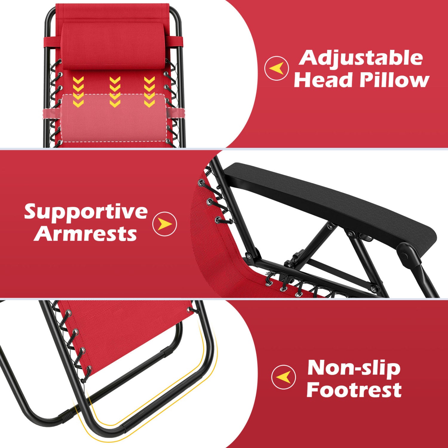 Portable Zero Gravity Chairs with Cup Holder Trays and Backrest Set of 2