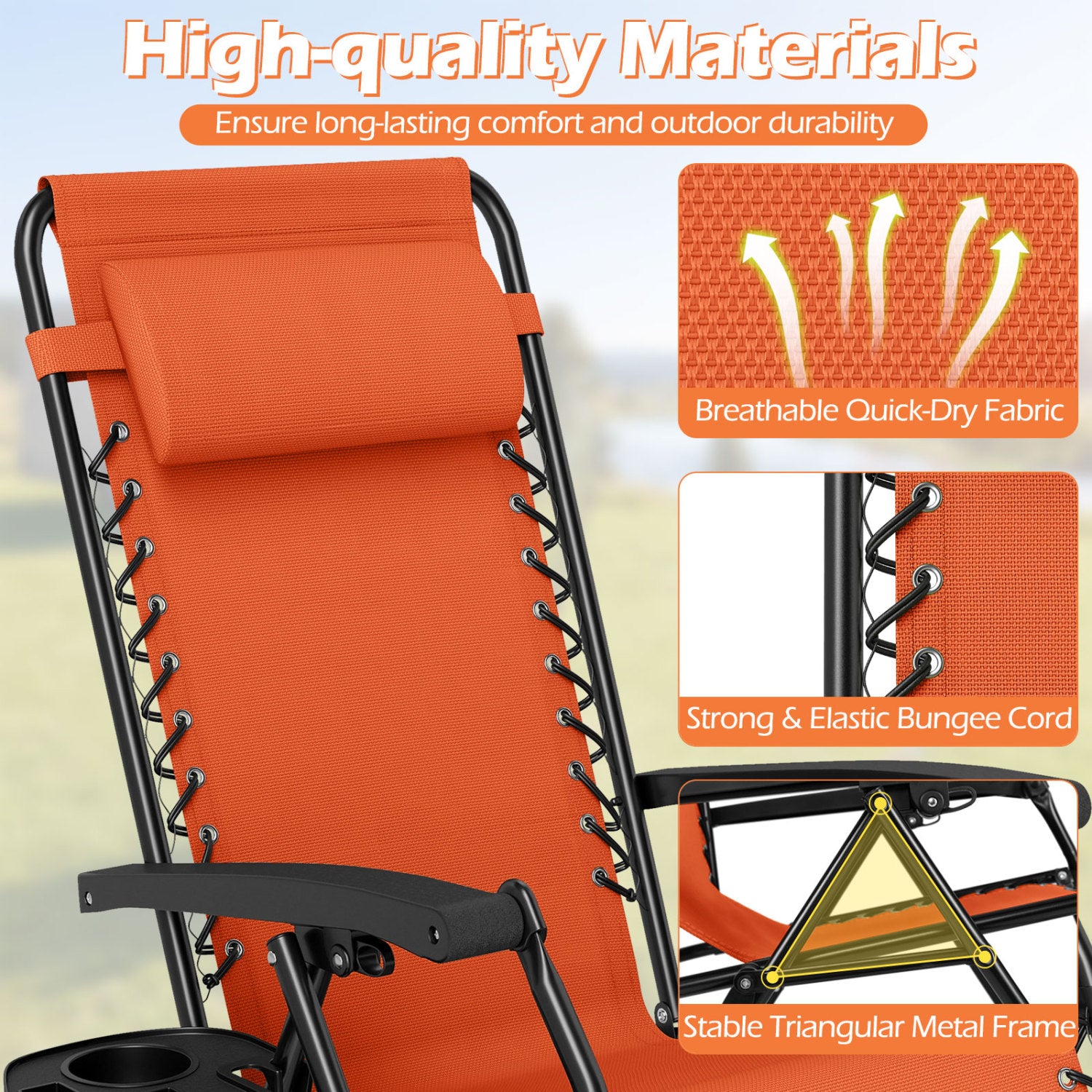 Portable Zero Gravity Chairs with Cup Holder Trays and Backrest Set of 2