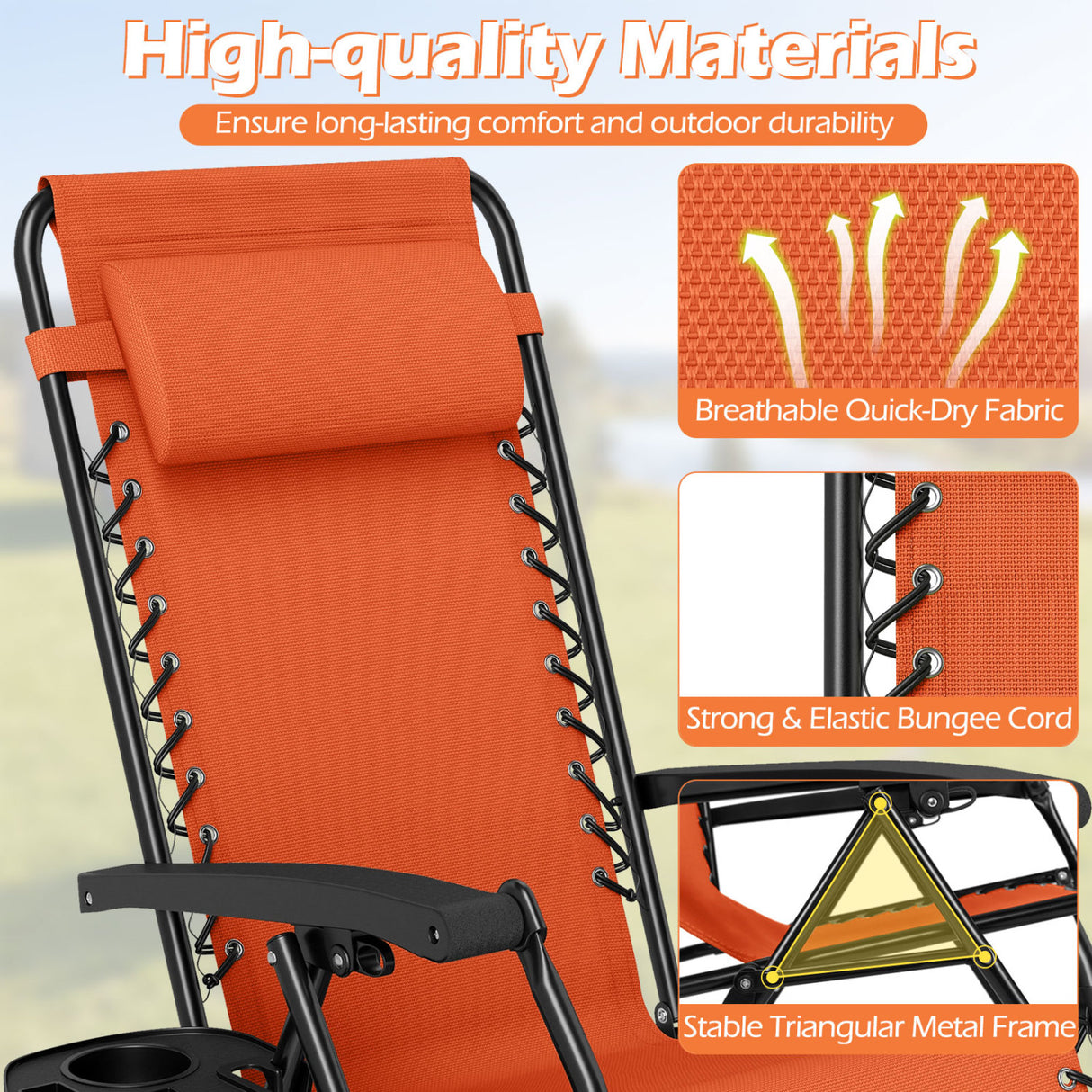 Portable Zero Gravity Chairs with Cup Holder Trays and Backrest Set of 2