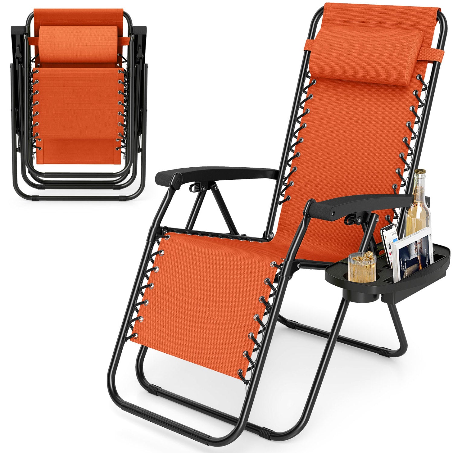 Portable Zero Gravity Chairs with Cup Holder Trays and Backrest