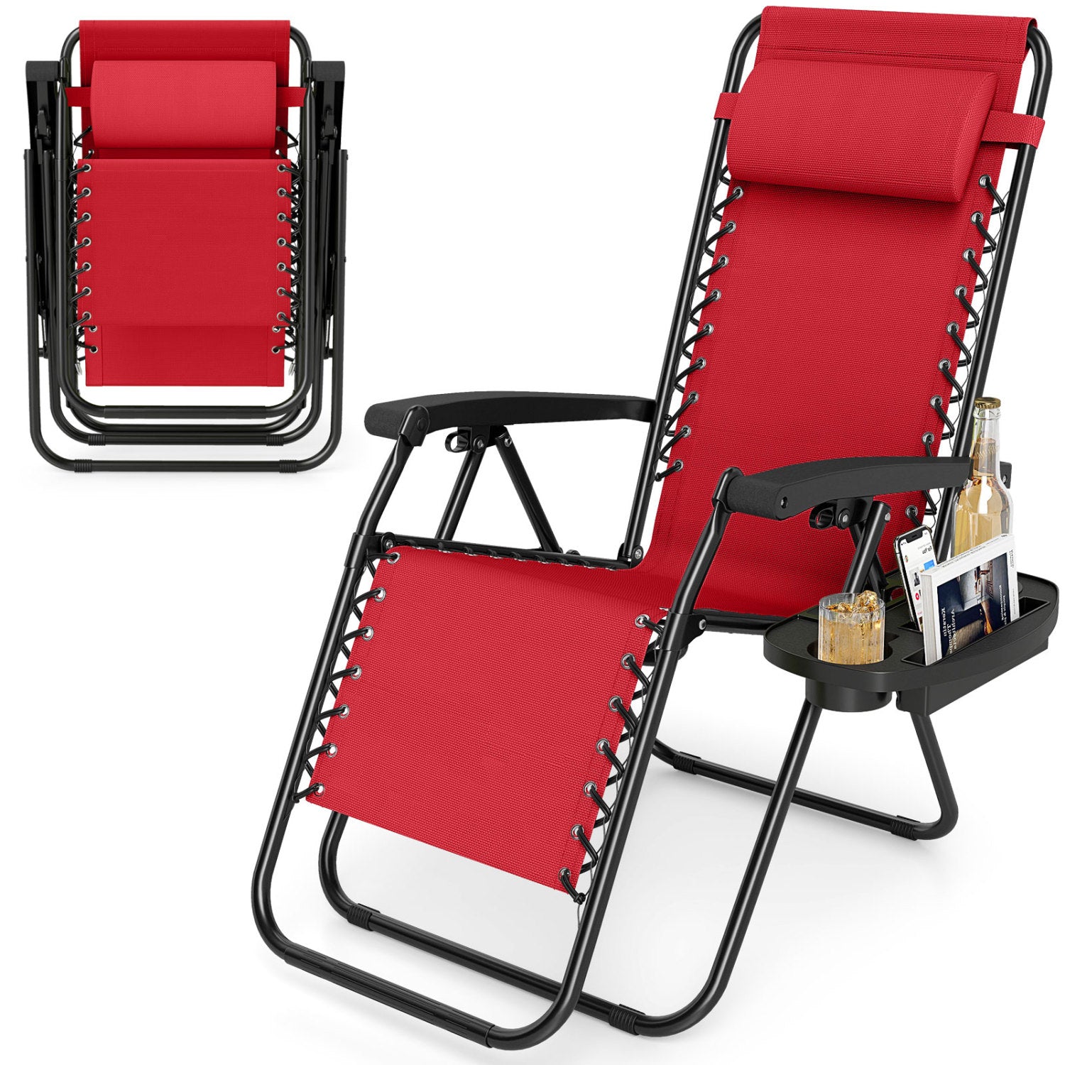 Portable Zero Gravity Chairs with Cup Holder Trays and Backrest