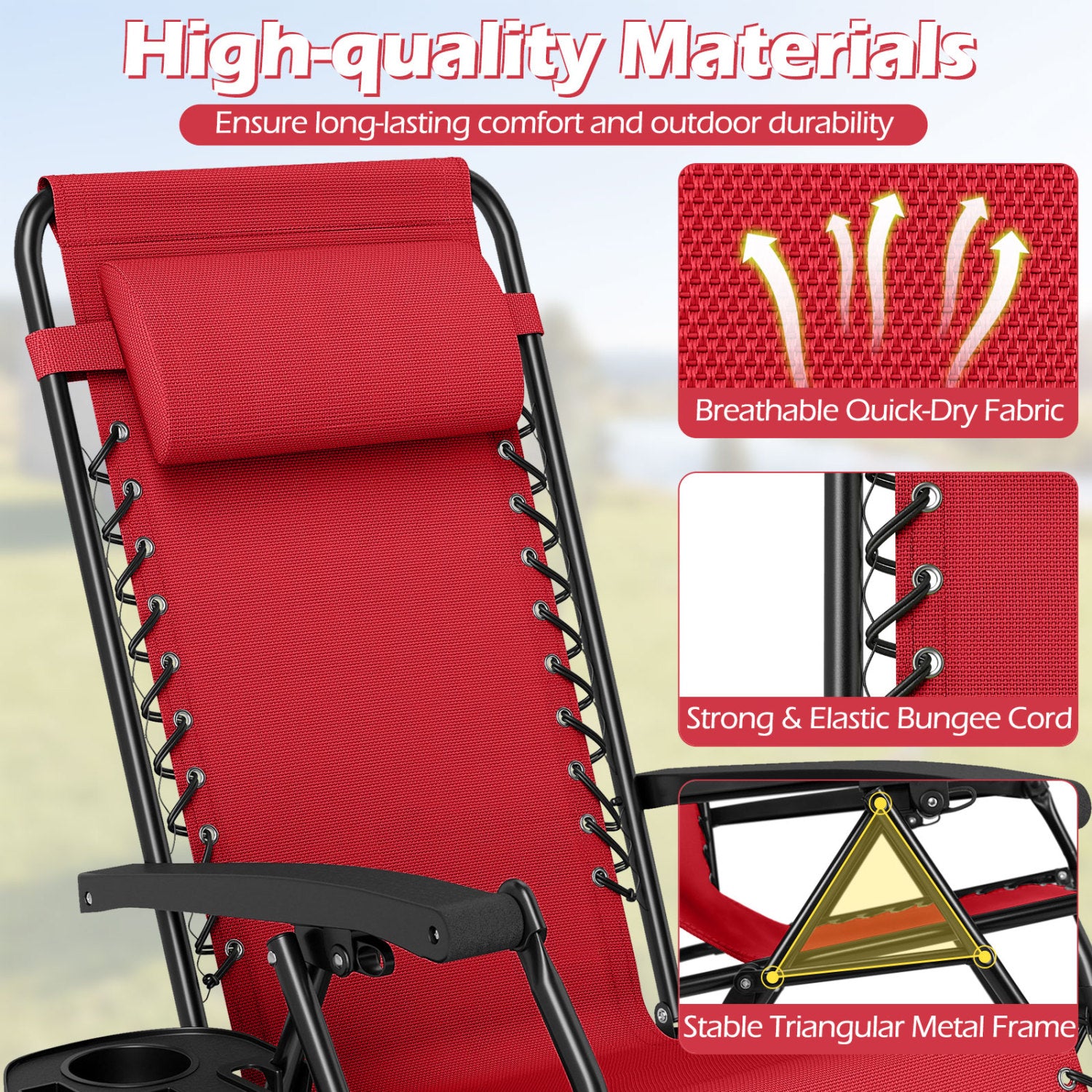 Portable Zero Gravity Chairs with Cup Holder Trays and Backrest