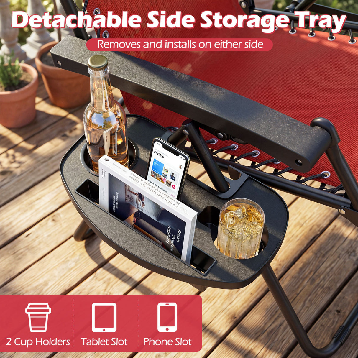 Portable Zero Gravity Chairs with Cup Holder Trays and Backrest