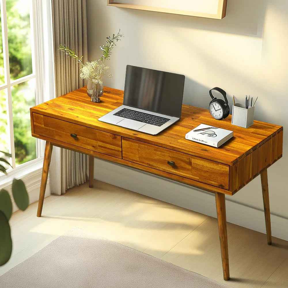 Acacia Lagom 48" Solid Wood Work Desk with Drawers for Functional Home Office