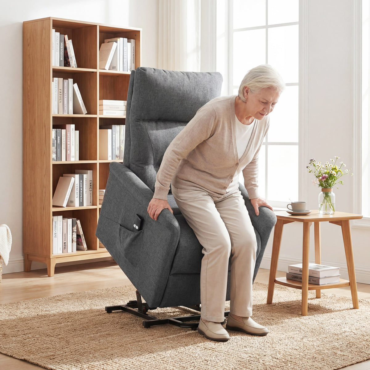 Power Lift Recliner Chair for Elderly with Remote Control and Side Storage Pocket-Gray
