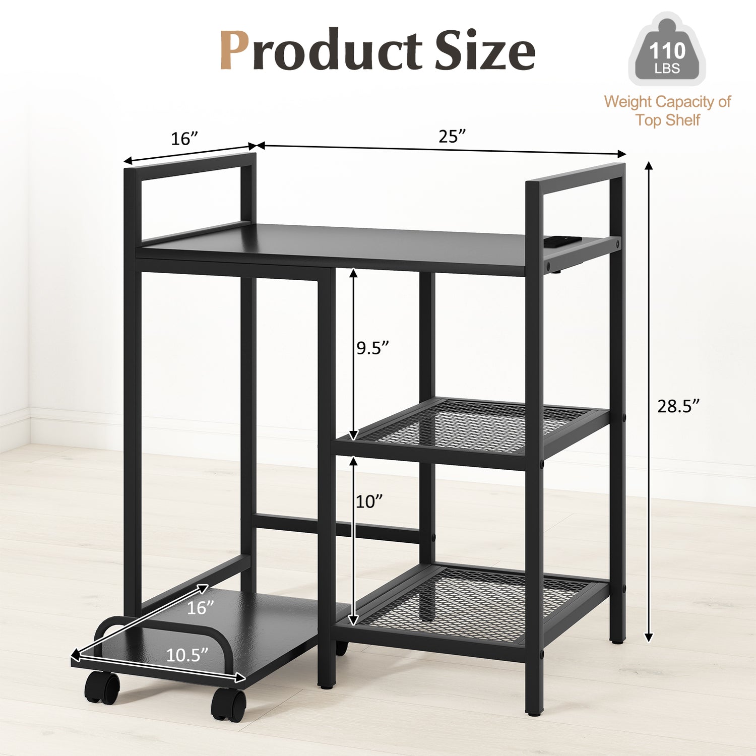 Printer Stand with Charging Station and Storage Shelves