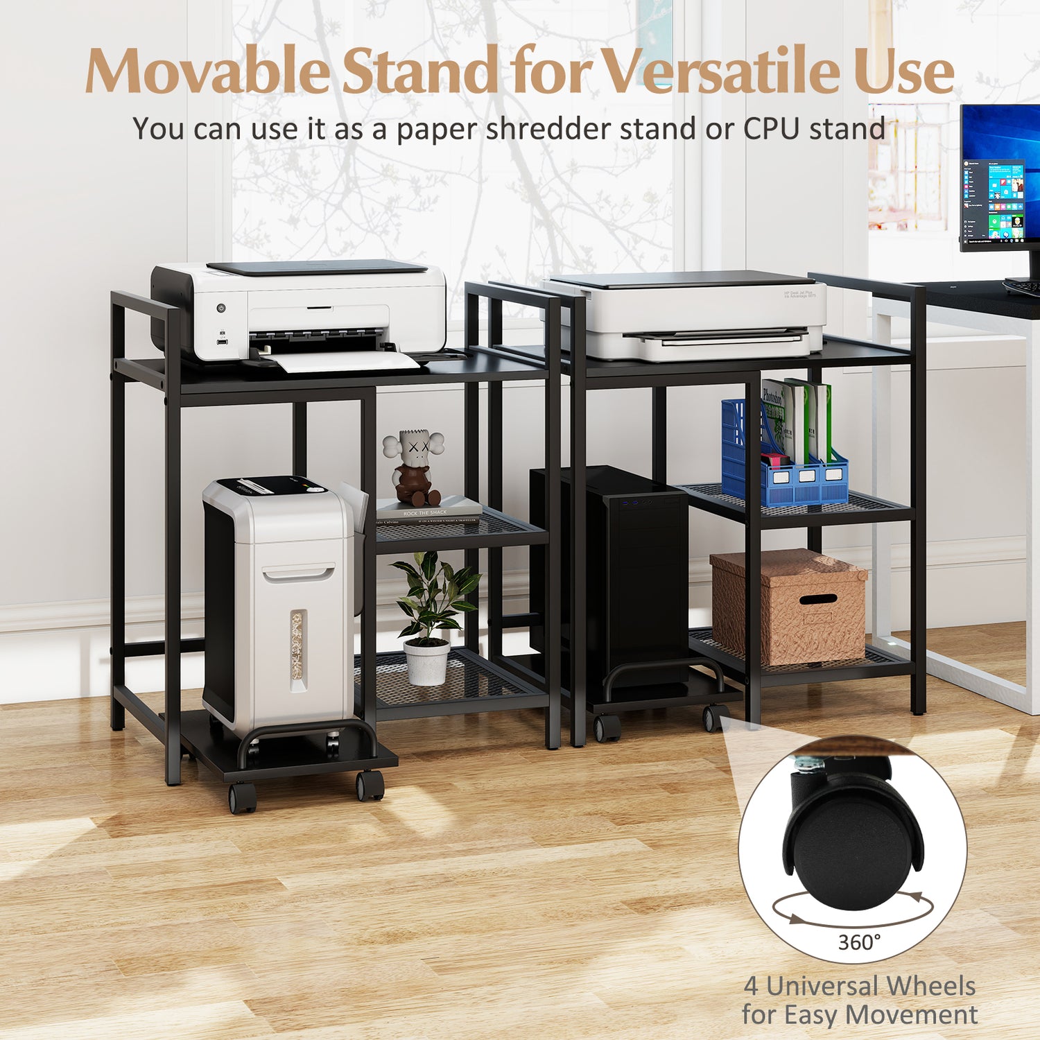 Printer Stand with Charging Station and Storage Shelves