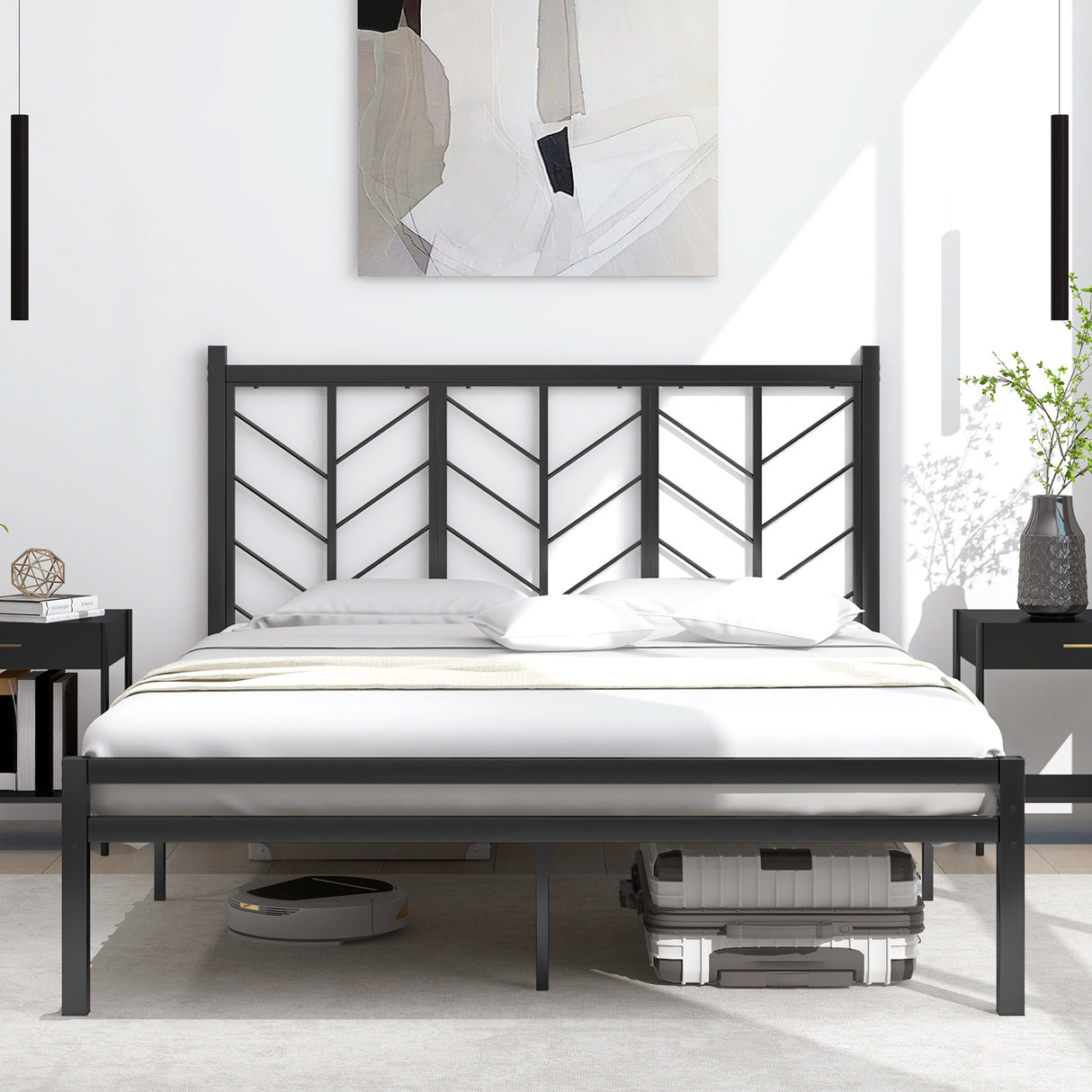 Twin Size Platform Bed with Headboard and Metal Frame