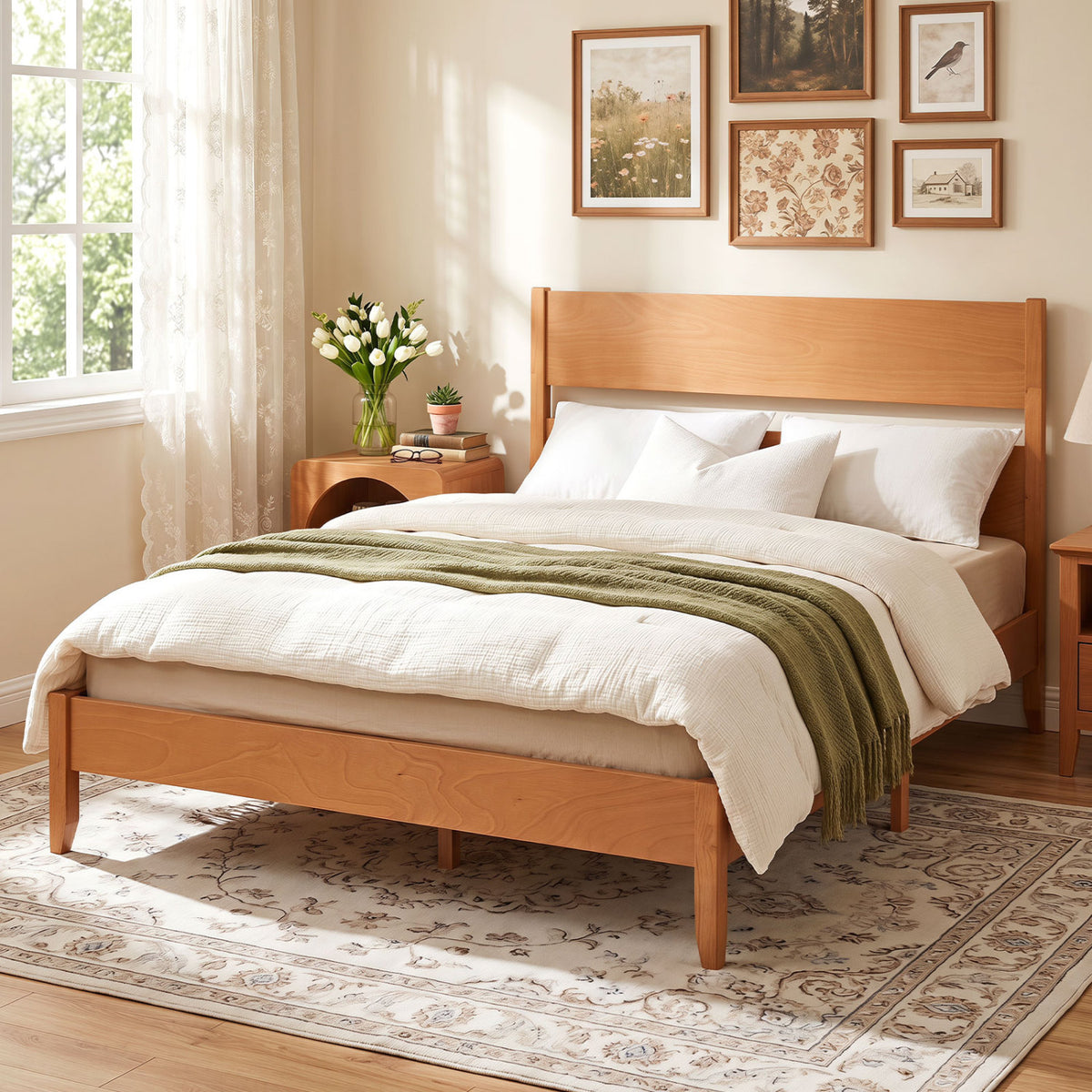Queen Bed Frame with Headboard and Solid Wood Legs 12 Slats