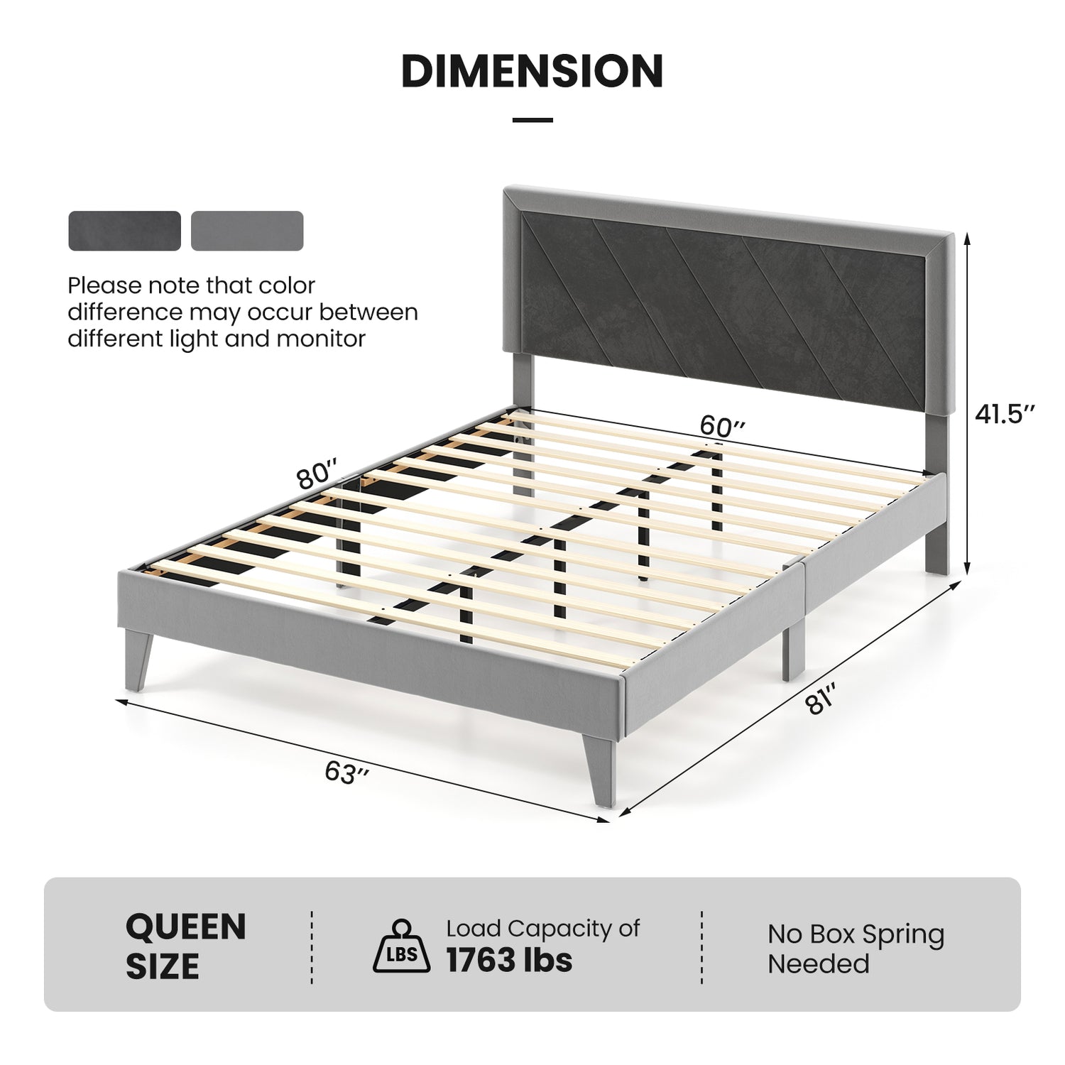 Twin/Full/Queen Platform Bed with High Headboard and Wooden Slats