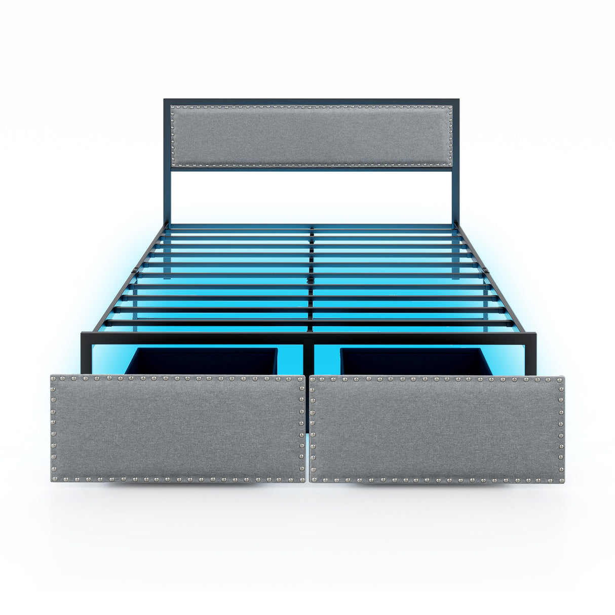 Full/Queen/Twin Size Bed Frame with LED Lights Drawer and Metal Slats