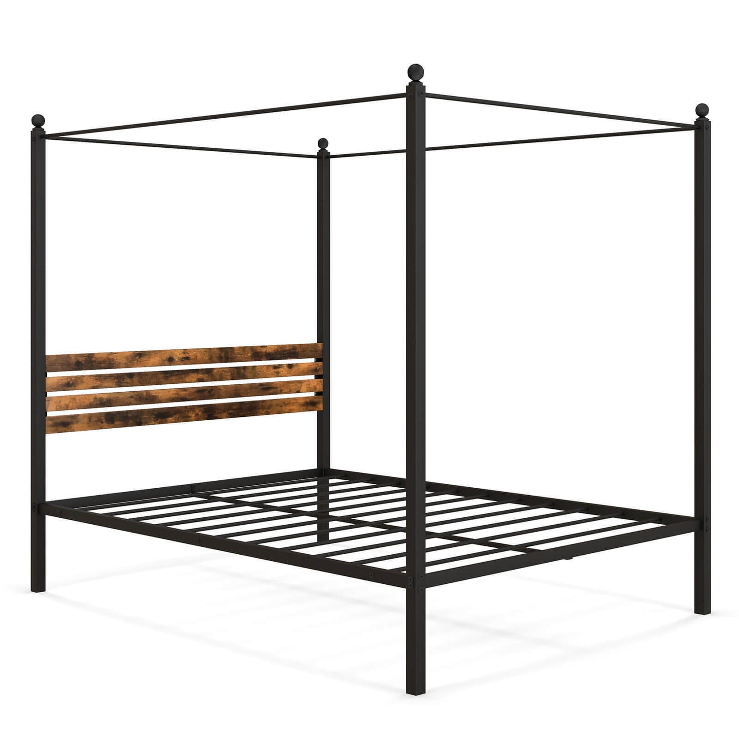 Queen Size Canopy Bed Frame with Under Bed Storage