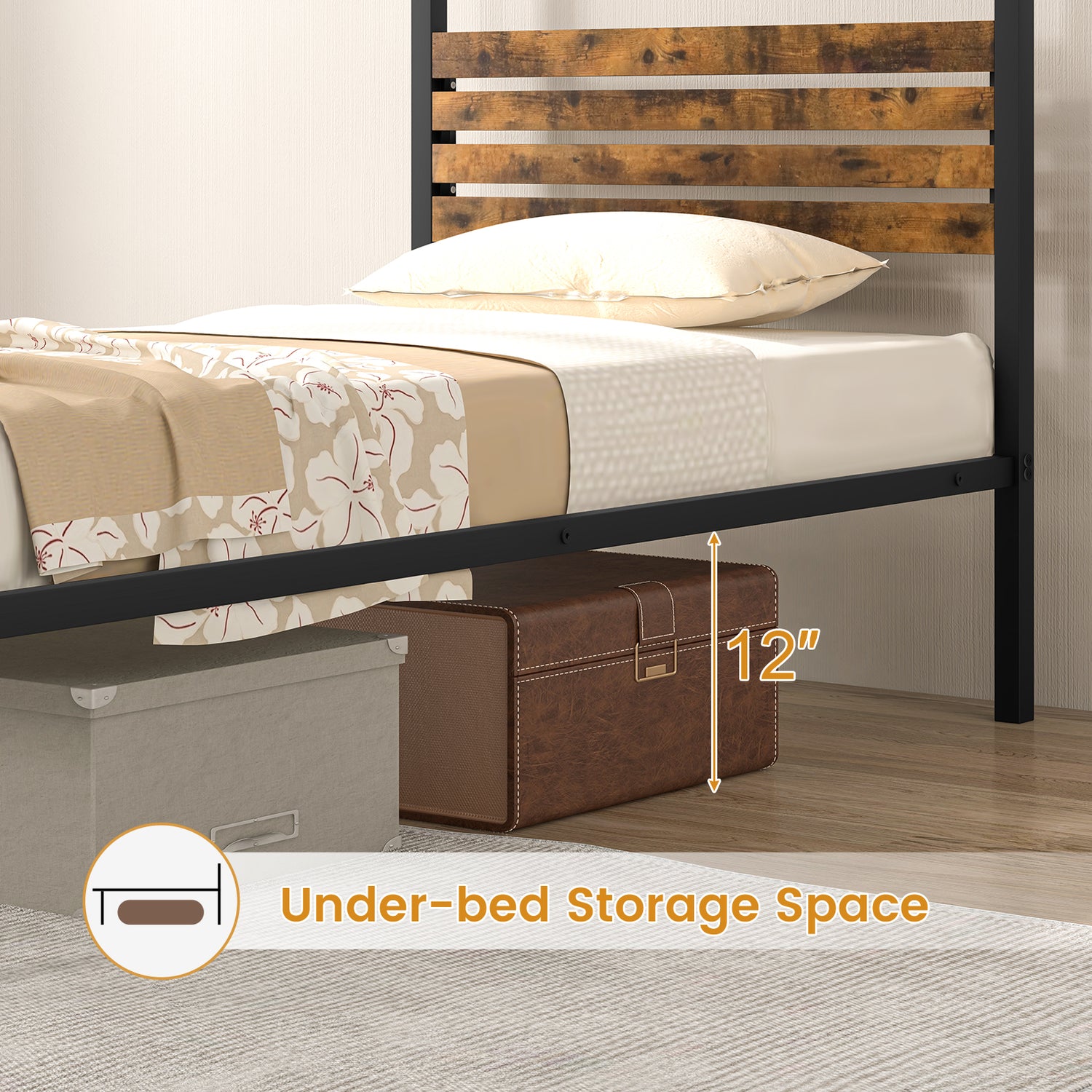 Queen Size Canopy Bed Frame with Under Bed Storage