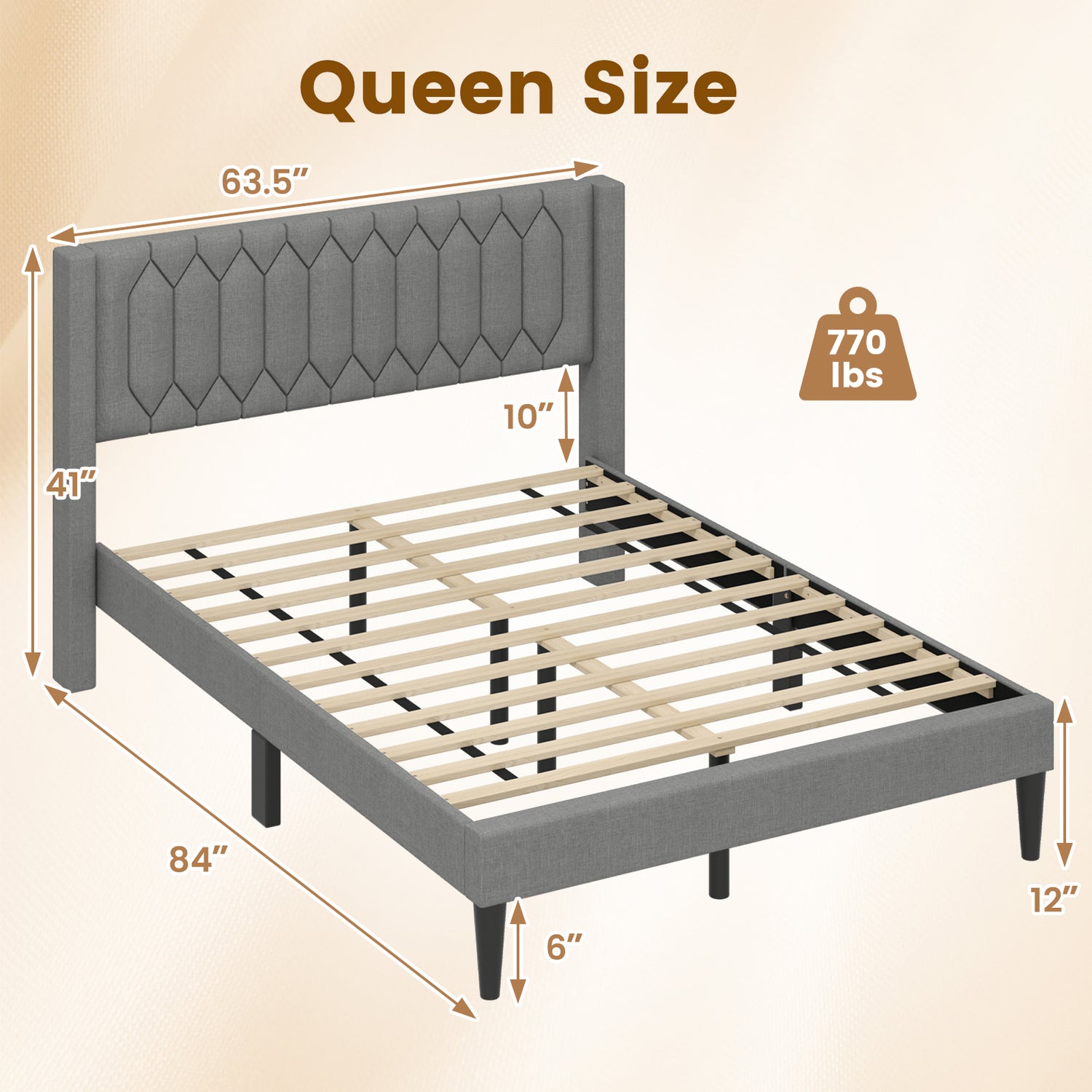 Queen Size Dutch Velvet/Linen Fabric Upholstered Platform Bed with Wingback Headboard and Wooden Slat Support