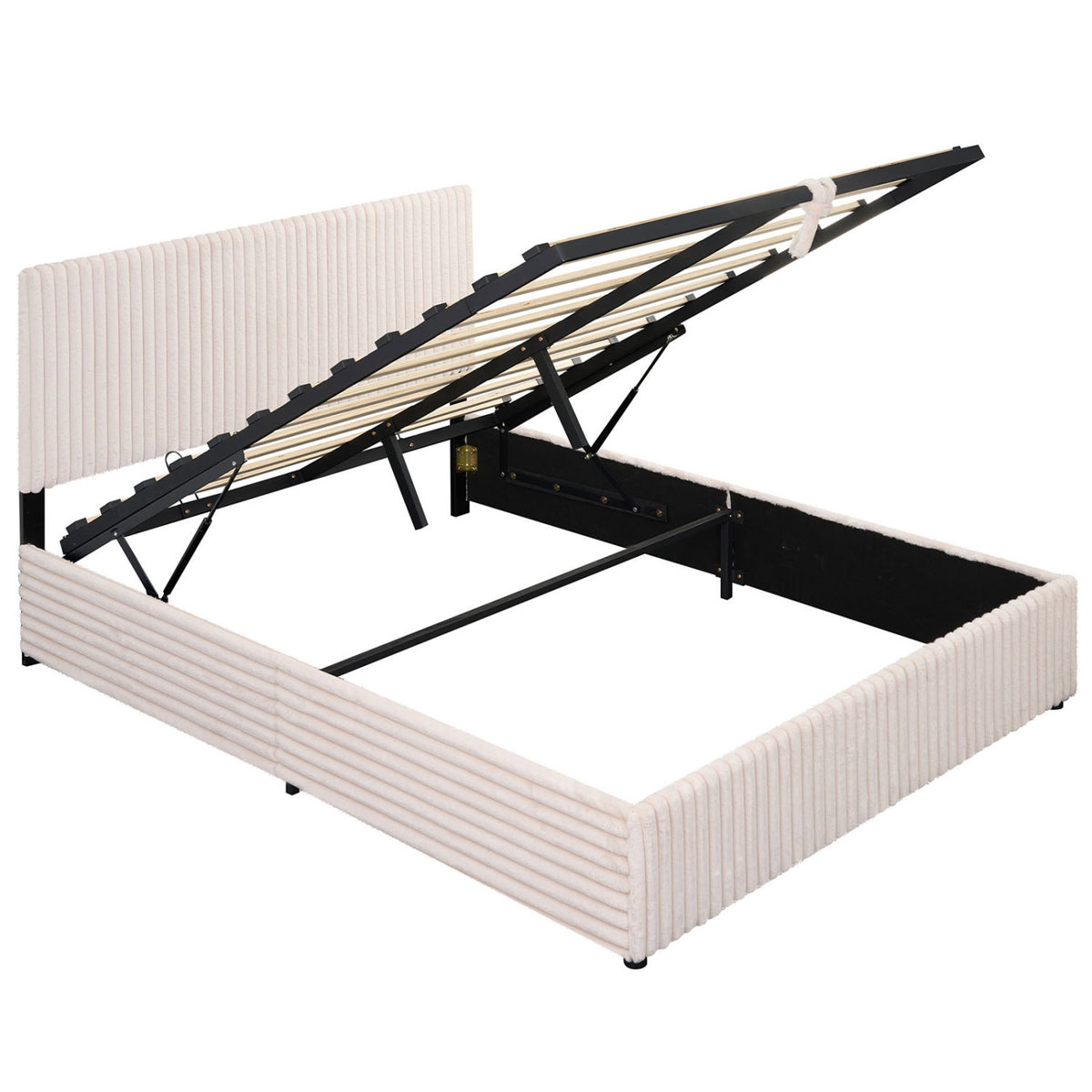 Queen Size Lift-up Storage Bed with Wooden Slat Support