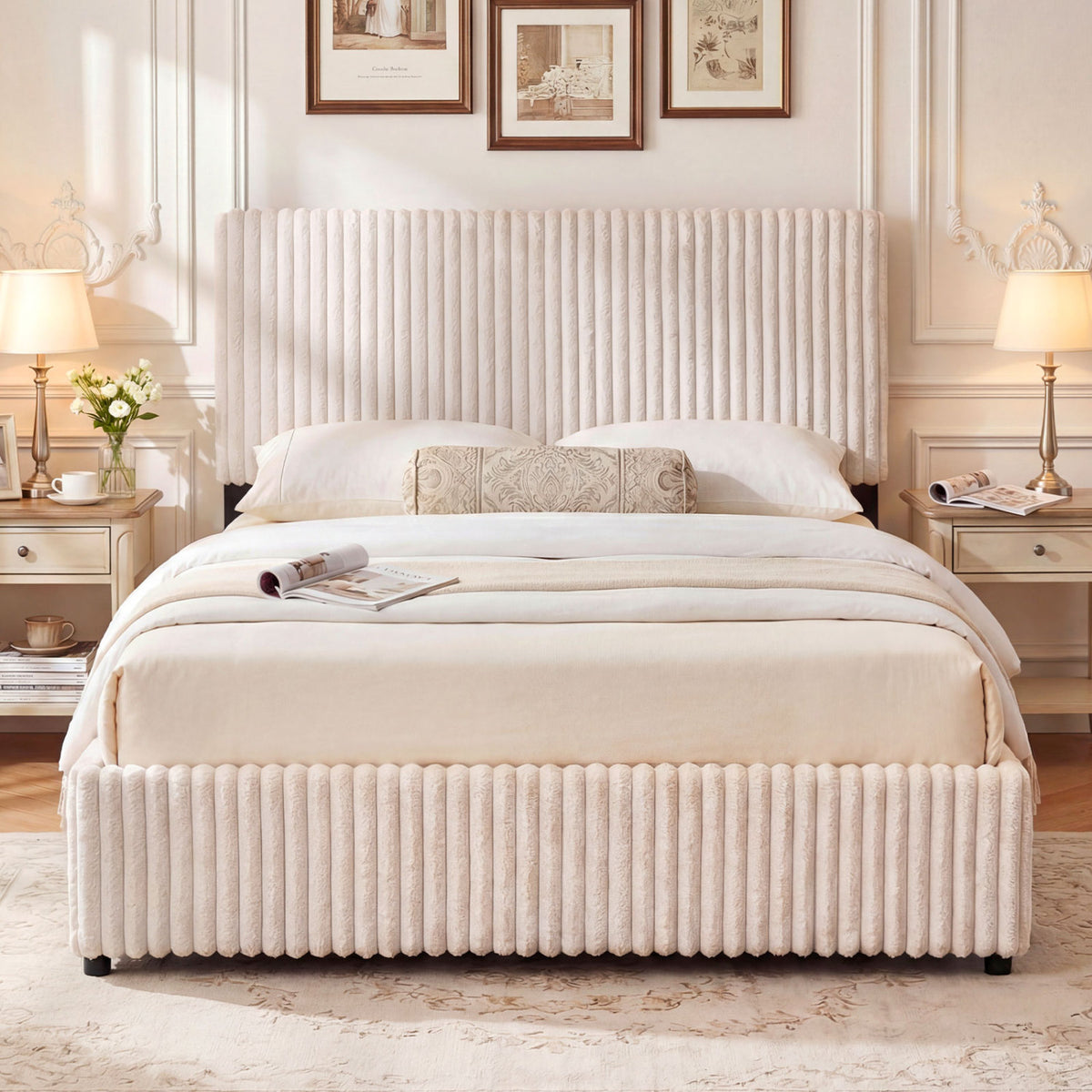 Queen Size Lift-up Storage Bed with Wooden Slat Support