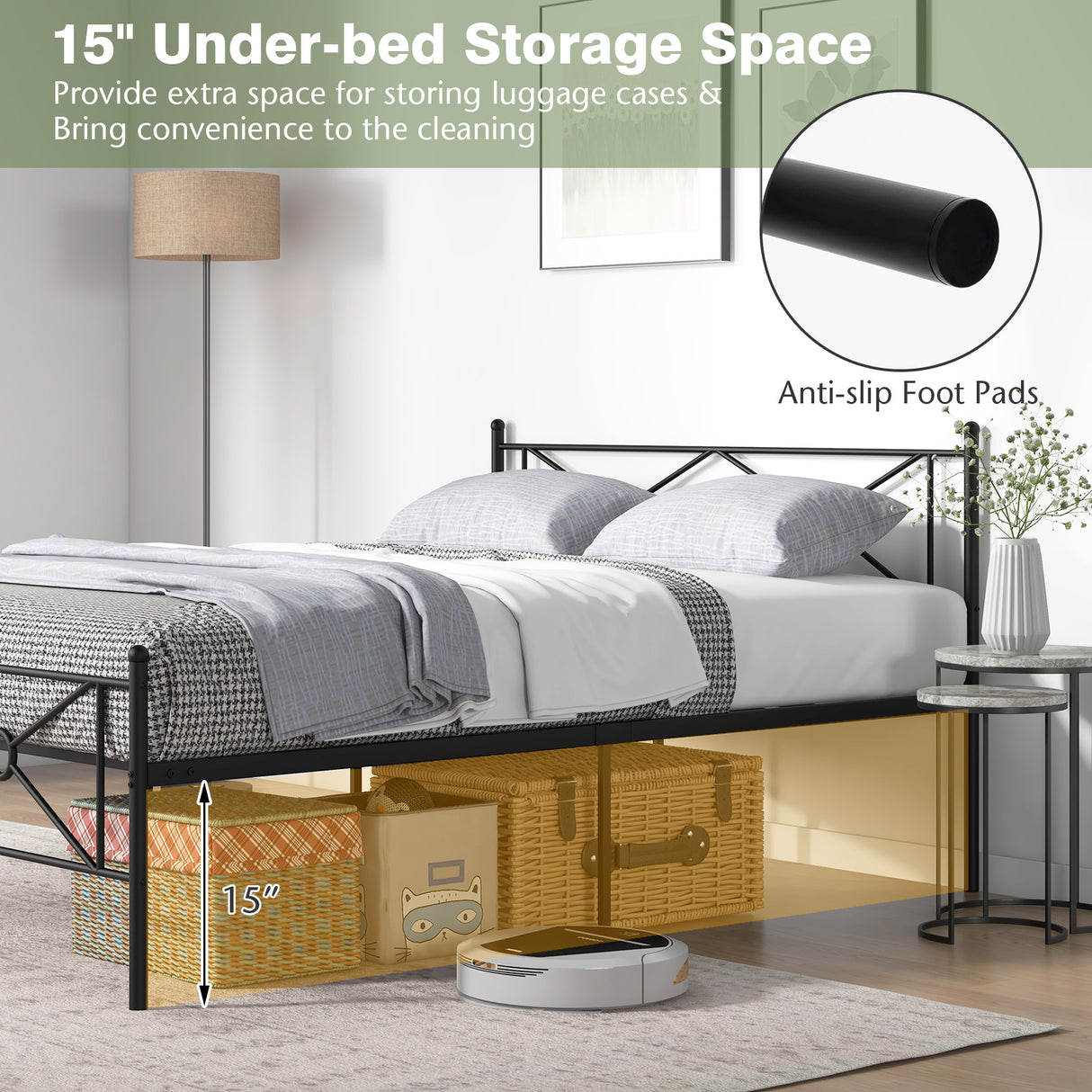 Full/Queen Size Metal Platform Bed Frame with Headboard and Footboard