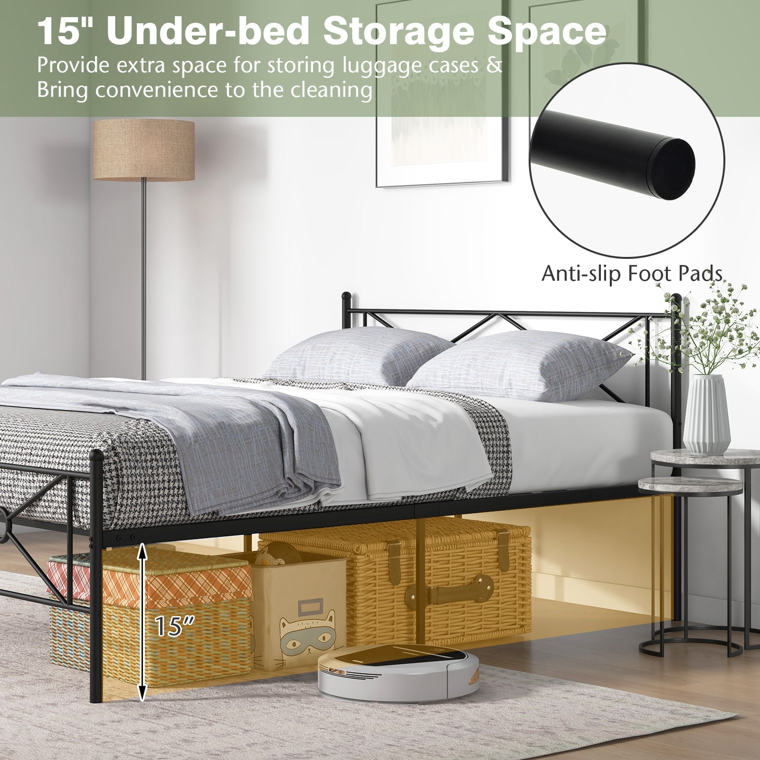 Full/Queen Size Metal Platform Bed Frame with Headboard and Footboard