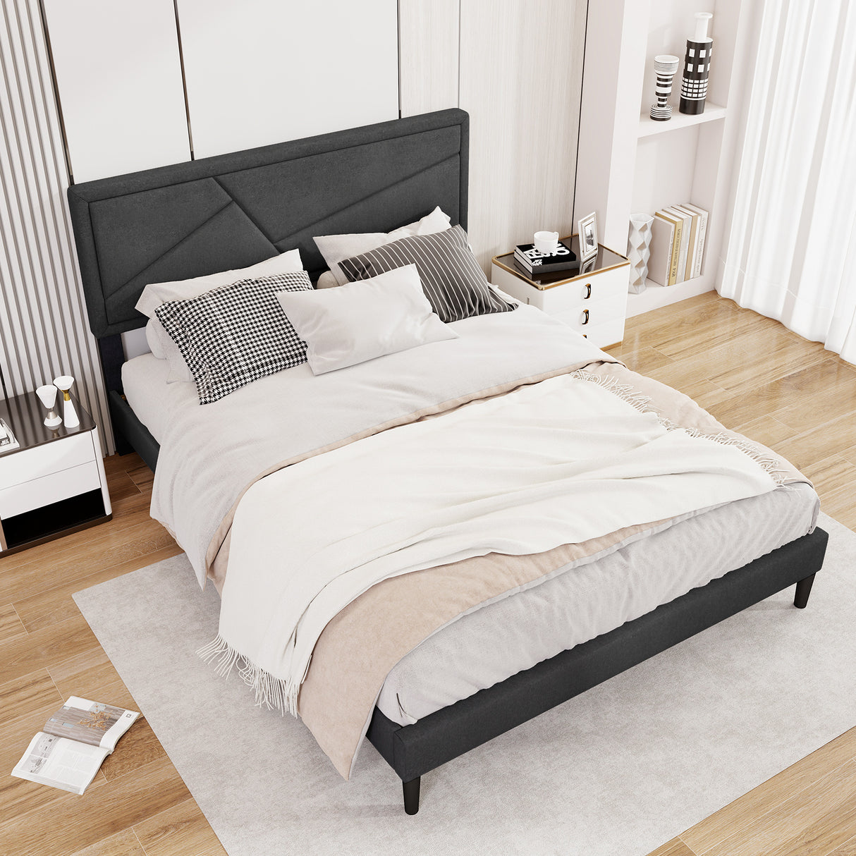 Twin/Full/Queen Size Upholstered Platform Bed Frame with High Headboard