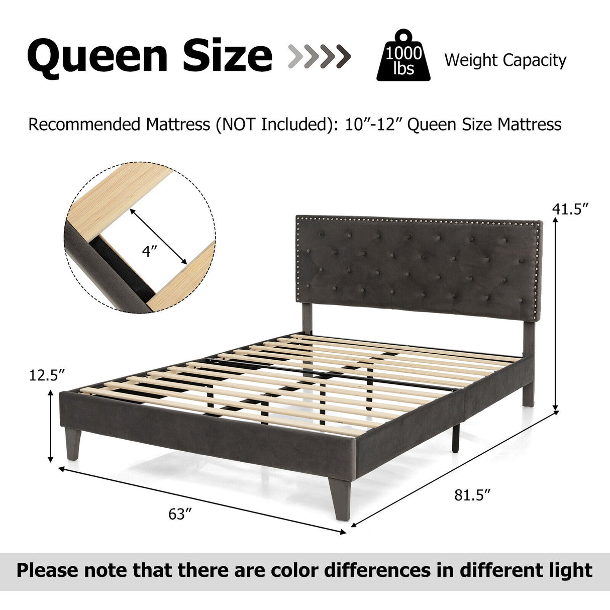 Full/Queen Size Upholstered Platform Bed with Tufted Headboard