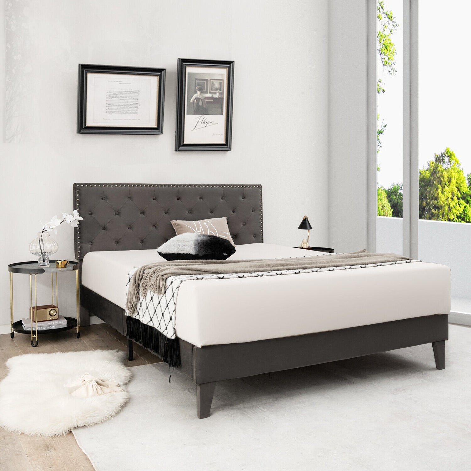 Full/Queen Size Upholstered Platform Bed with Tufted Headboard