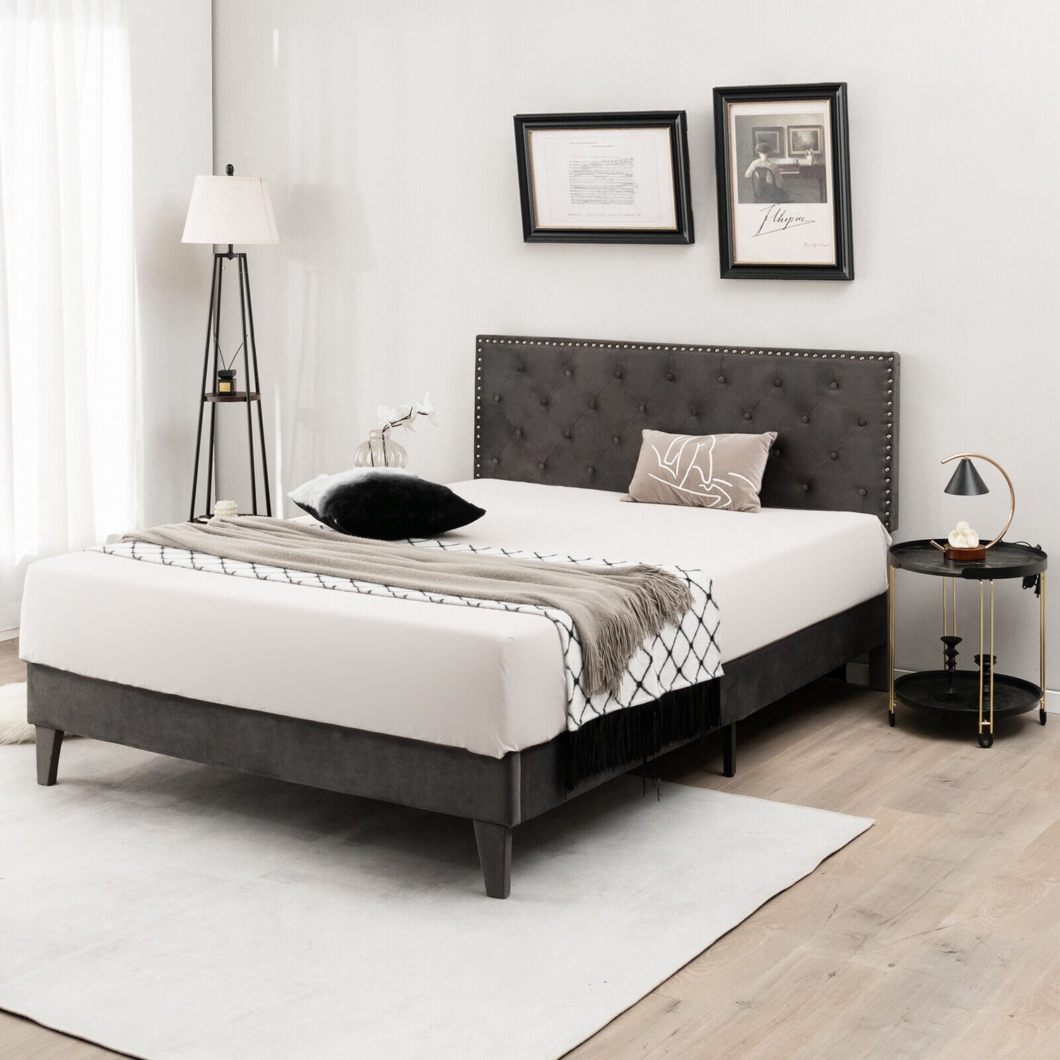 Full/Queen Size Upholstered Platform Bed with Tufted Headboard