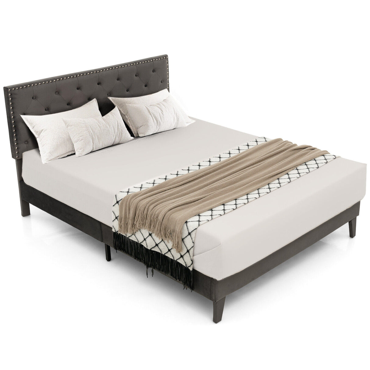 Full/Queen Size Upholstered Platform Bed with Tufted Headboard