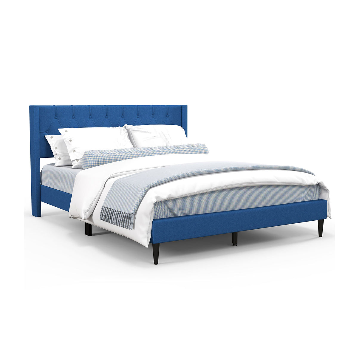 Queen Size Upholstered Platform Bed with Button Tufted Wingback Headboard