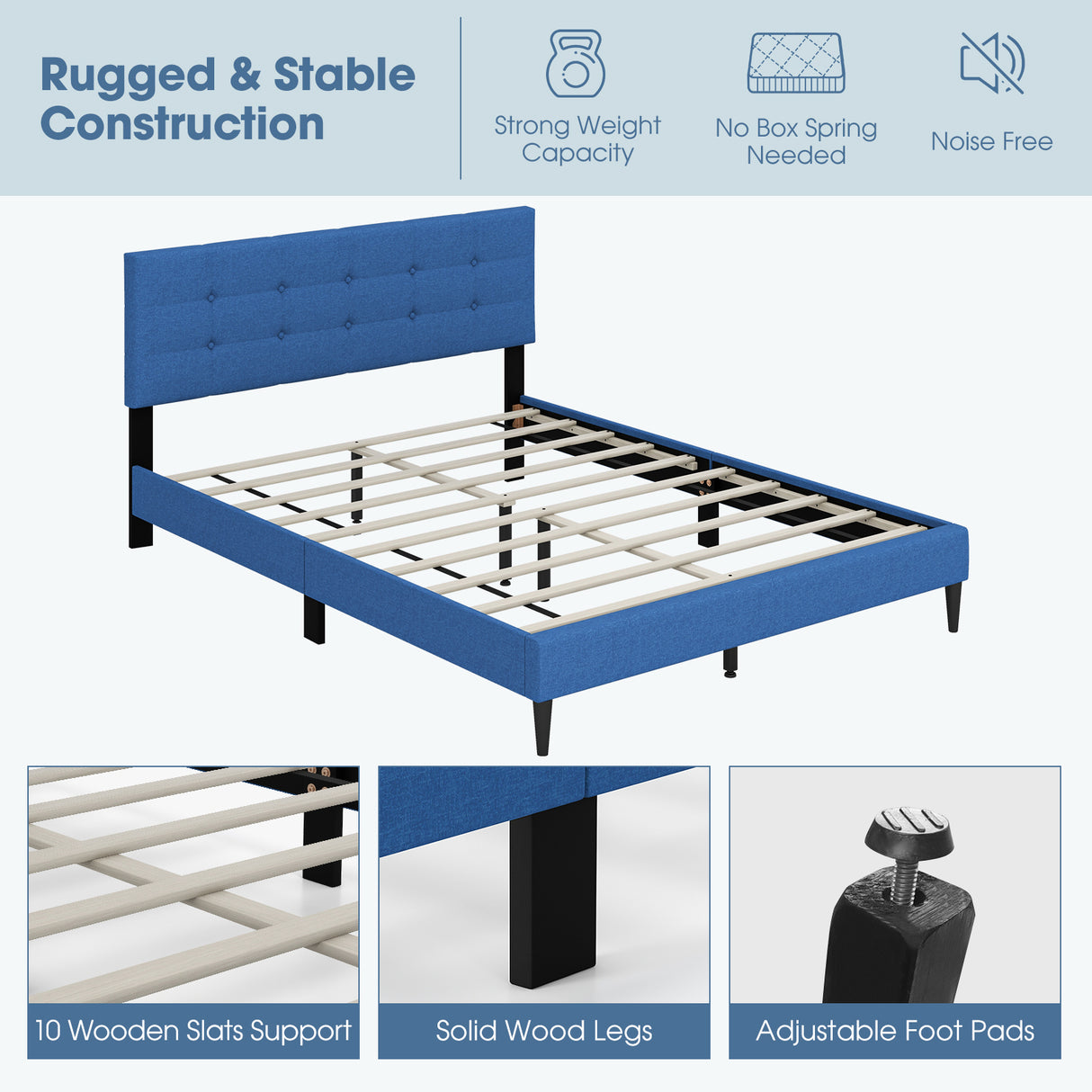 Queen Size Upholstered Platform Bed with Button Tufted Headboard