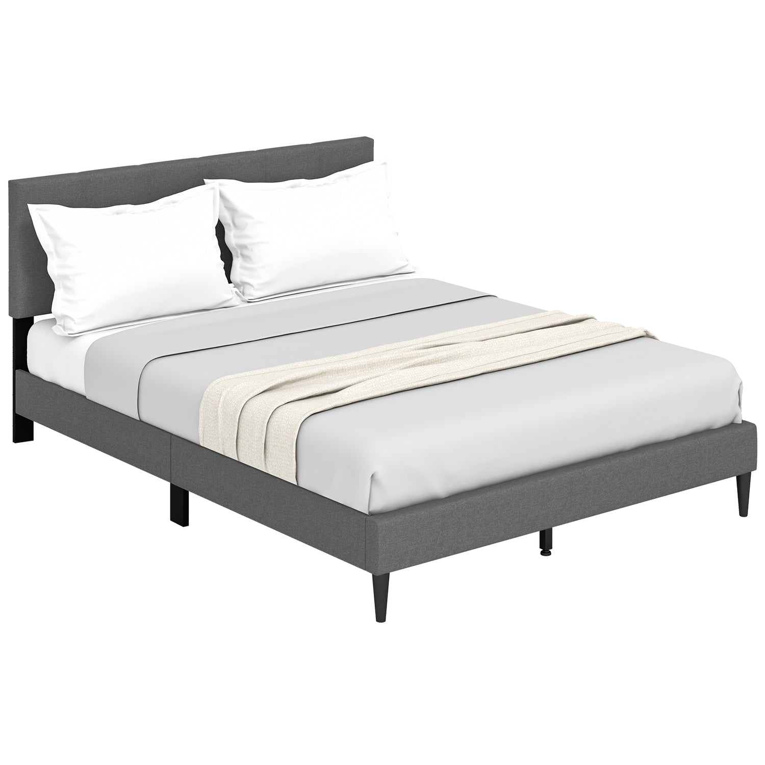 Queen Size Upholstered Platform Bed with Button Tufted Headboard